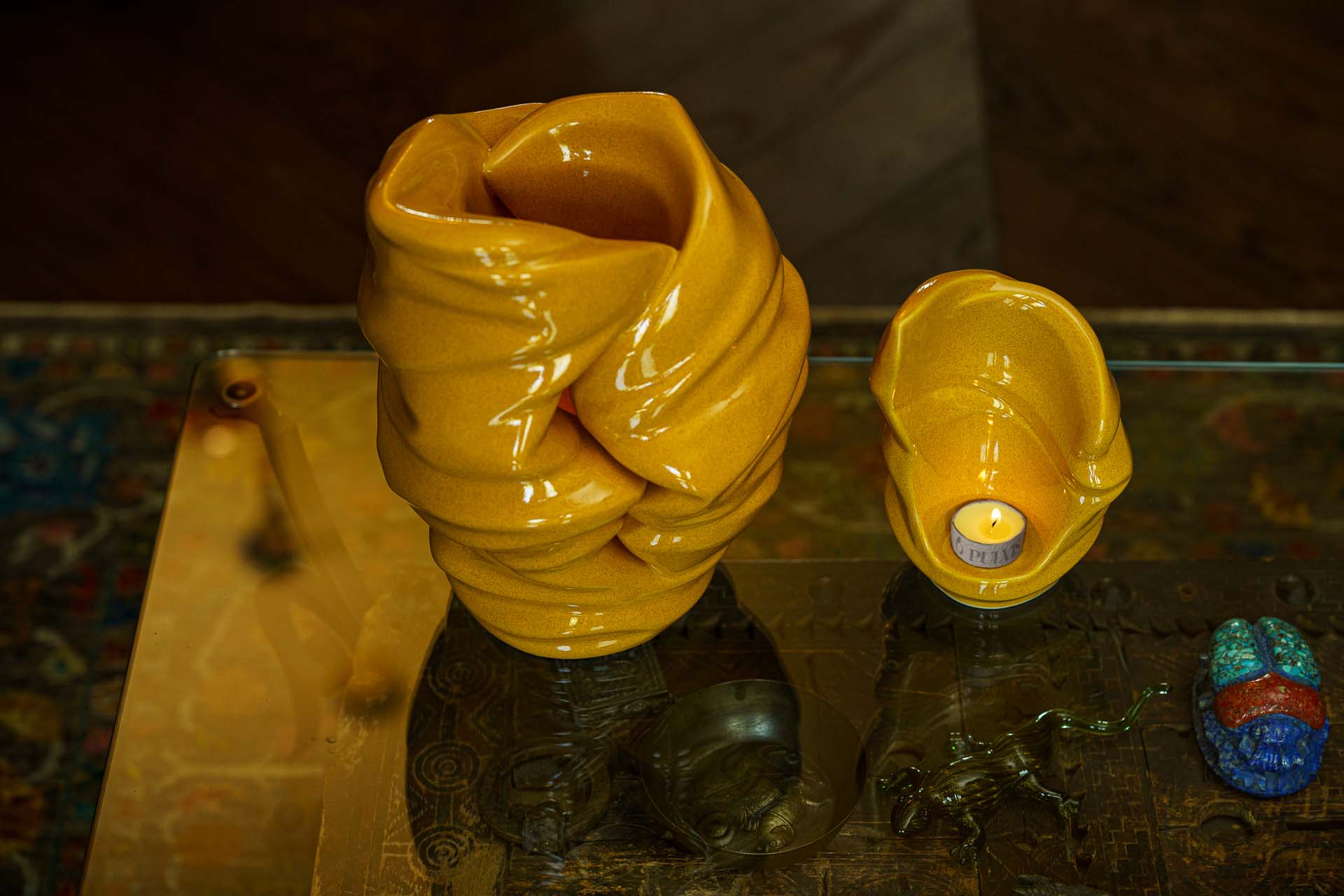 Pulvis Art Urns Keepsake Urn Handmade Cremation Keepsake Urn "Light" - Small | Amber Yellow | Ceramic