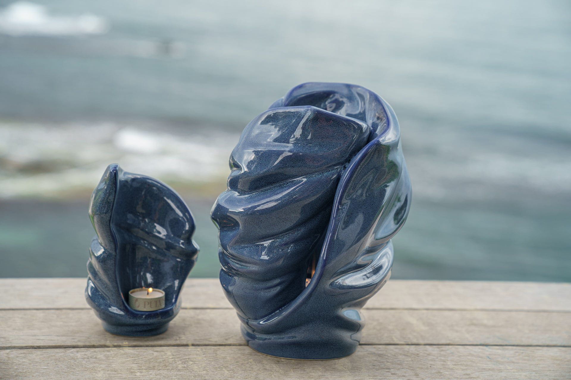 Pulvis Art Urns Keepsake Urn Handmade Cremation Keepsake Urn "Light" - Small | Blue Melange | Ceramic