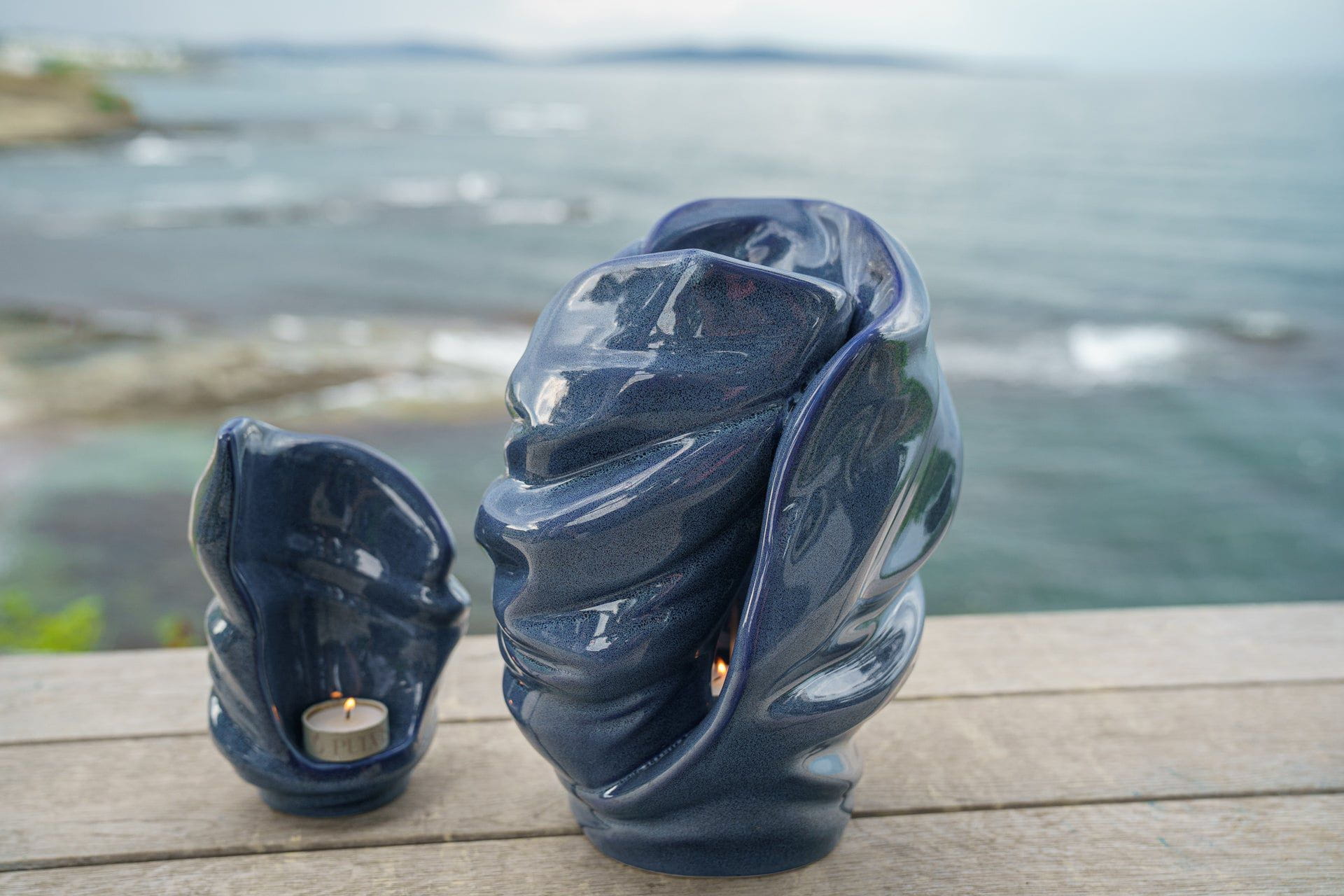 Pulvis Art Urns Keepsake Urn Handmade Cremation Keepsake Urn "Light" - Small | Blue Melange | Ceramic