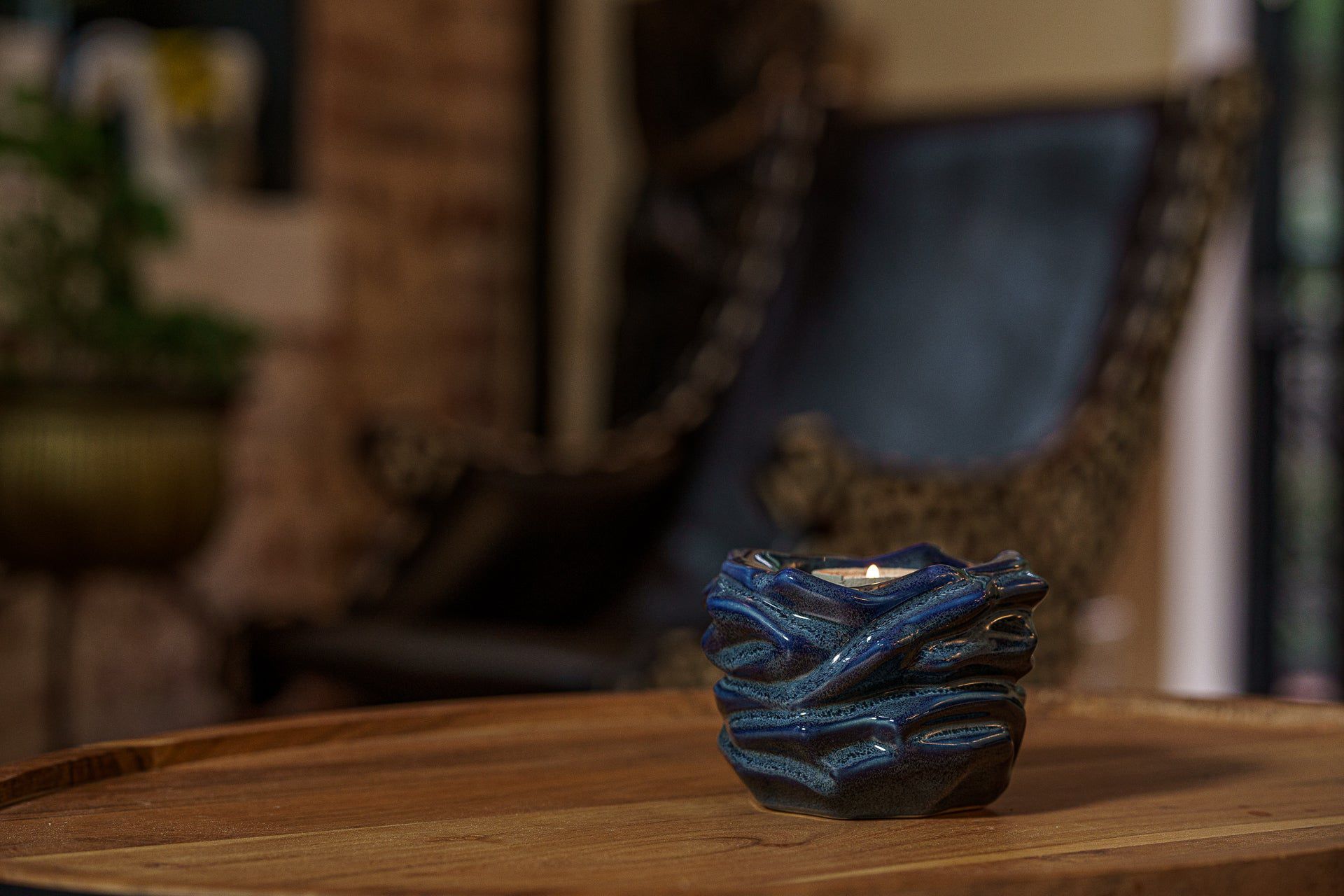 Pulvis Art Urns Keepsake Urn Handmade Cremation Keepsake Urn "The Christ" - Small | Blue Melange | Ceramic