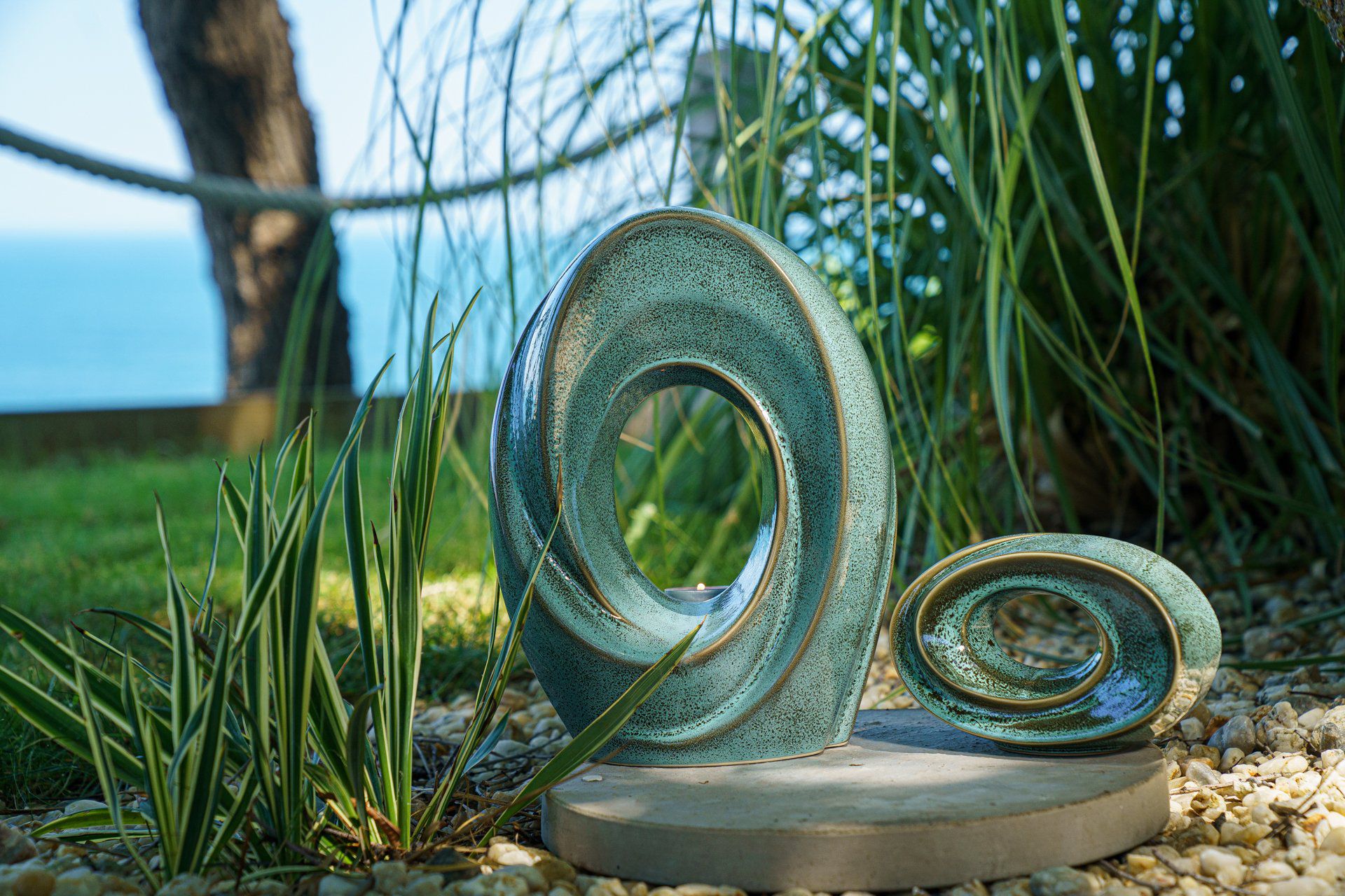 Handmade Cremation Keepsake Urn "The Passage" - Small | Oily Green Melange | Ceramic