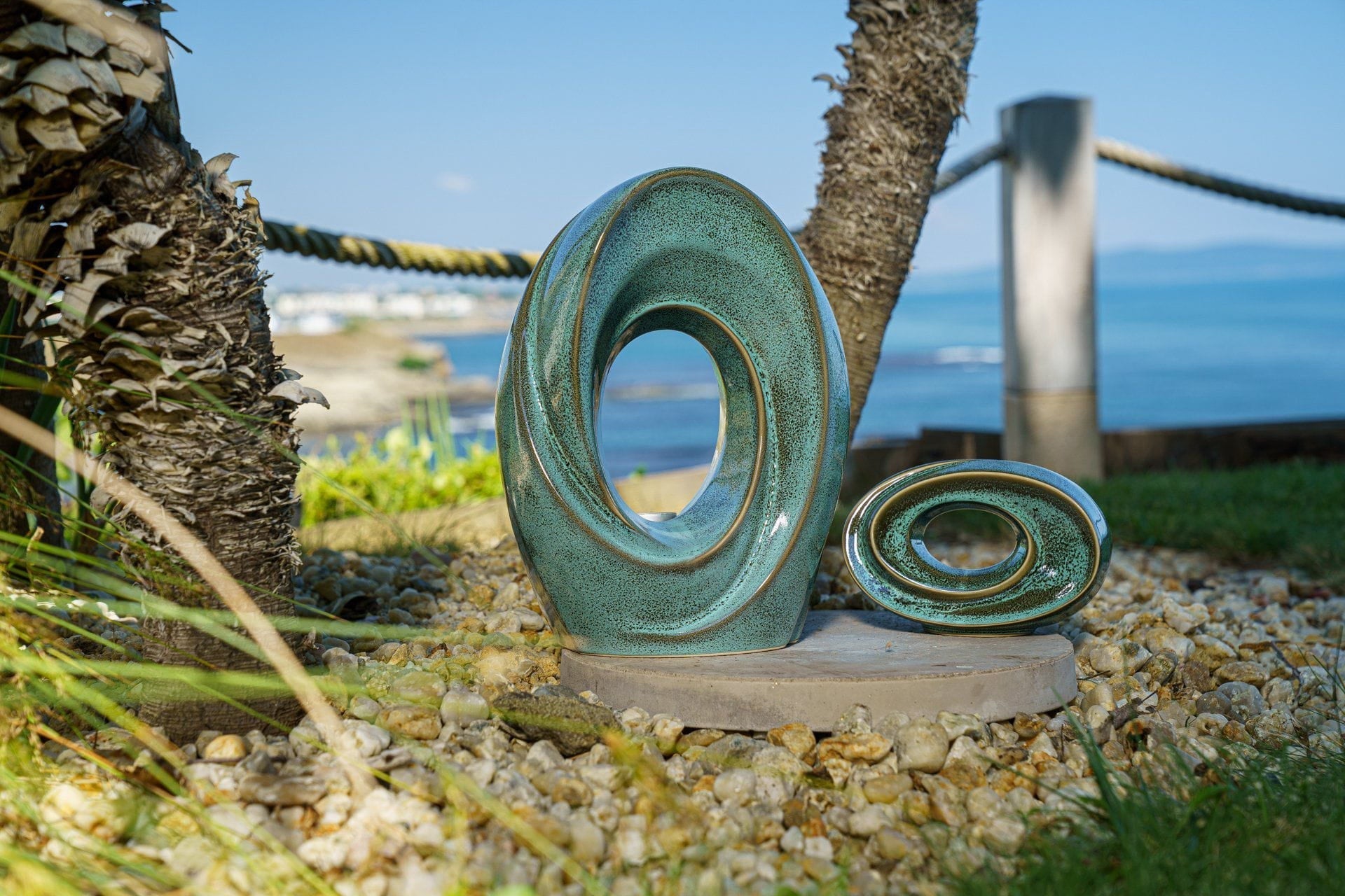 Handmade Cremation Keepsake Urn "The Passage" - Small | Oily Green Melange | Ceramic