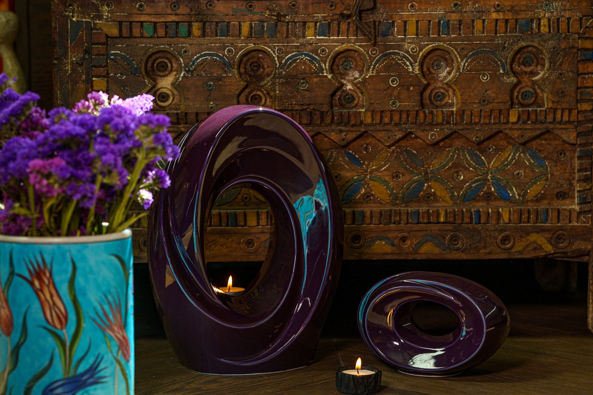 Pulvis Art Urns Keepsake Urn Handmade Cremation Keepsake Urn "The Passage" - Small | Violet | Ceramic