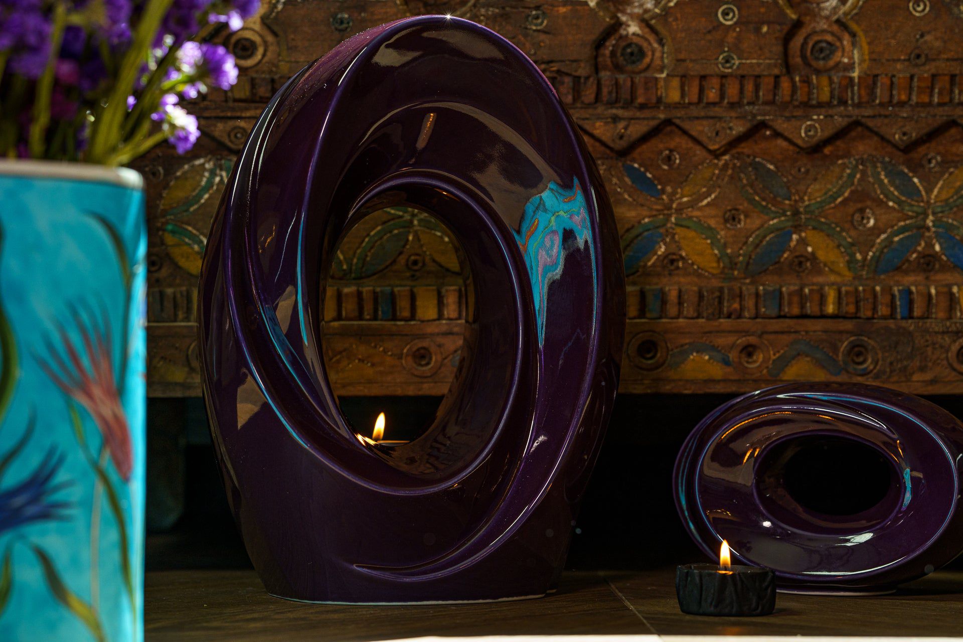 Pulvis Art Urns Keepsake Urn Handmade Cremation Keepsake Urn "The Passage" - Small | Violet | Ceramic