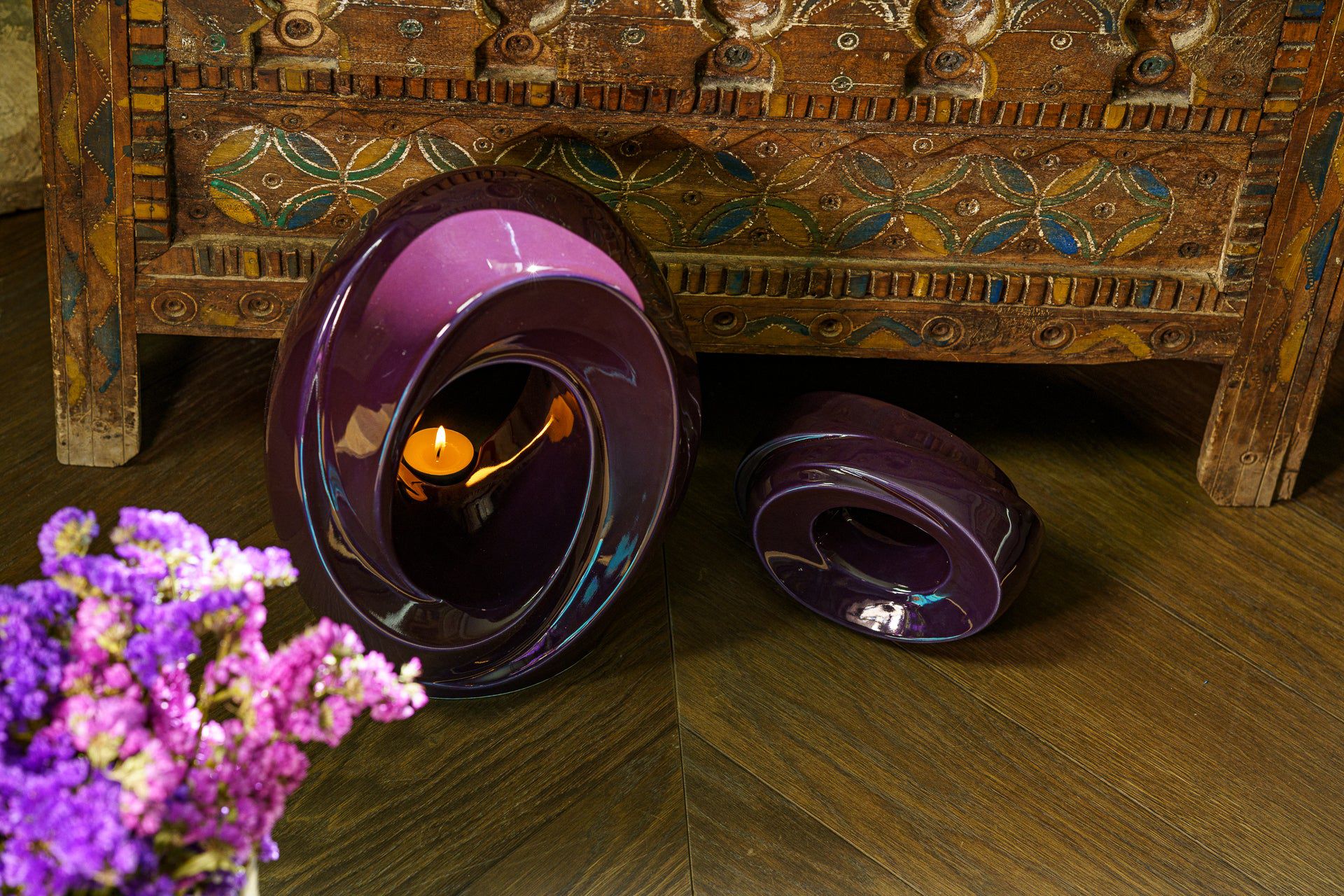 Pulvis Art Urns Keepsake Urn Handmade Cremation Keepsake Urn "The Passage" - Small | Violet | Ceramic