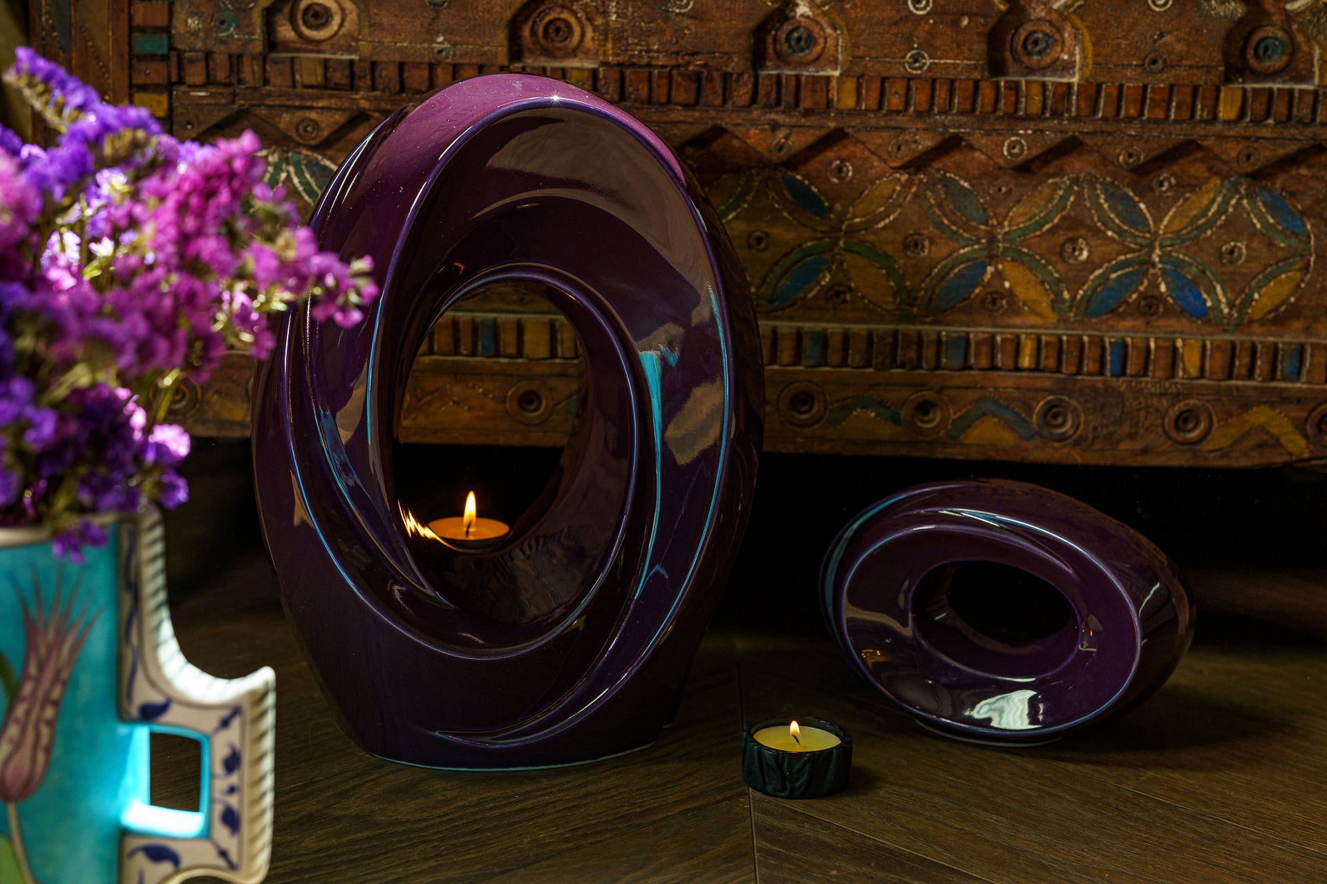 Pulvis Art Urns Keepsake Urn Handmade Cremation Keepsake Urn "The Passage" - Small | Violet | Ceramic