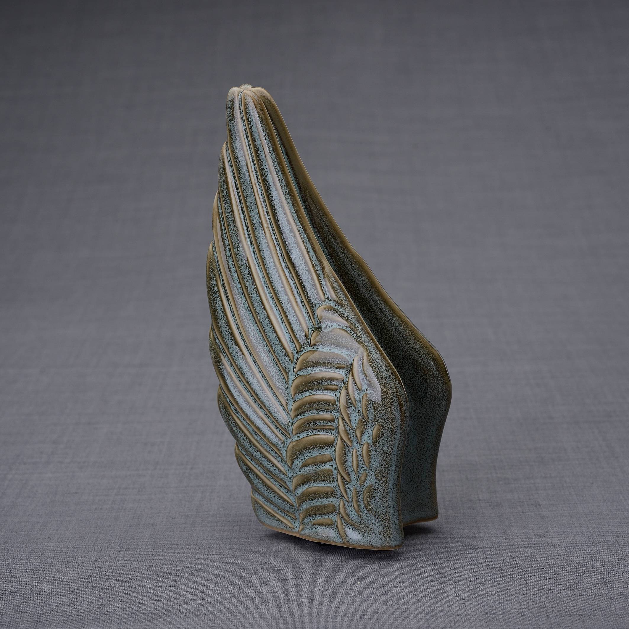Wings Handmade Cremation Keepsake Urn for Ashes, color Oily Green Melange-PulvisArtUrns-Pulvis Art Urns