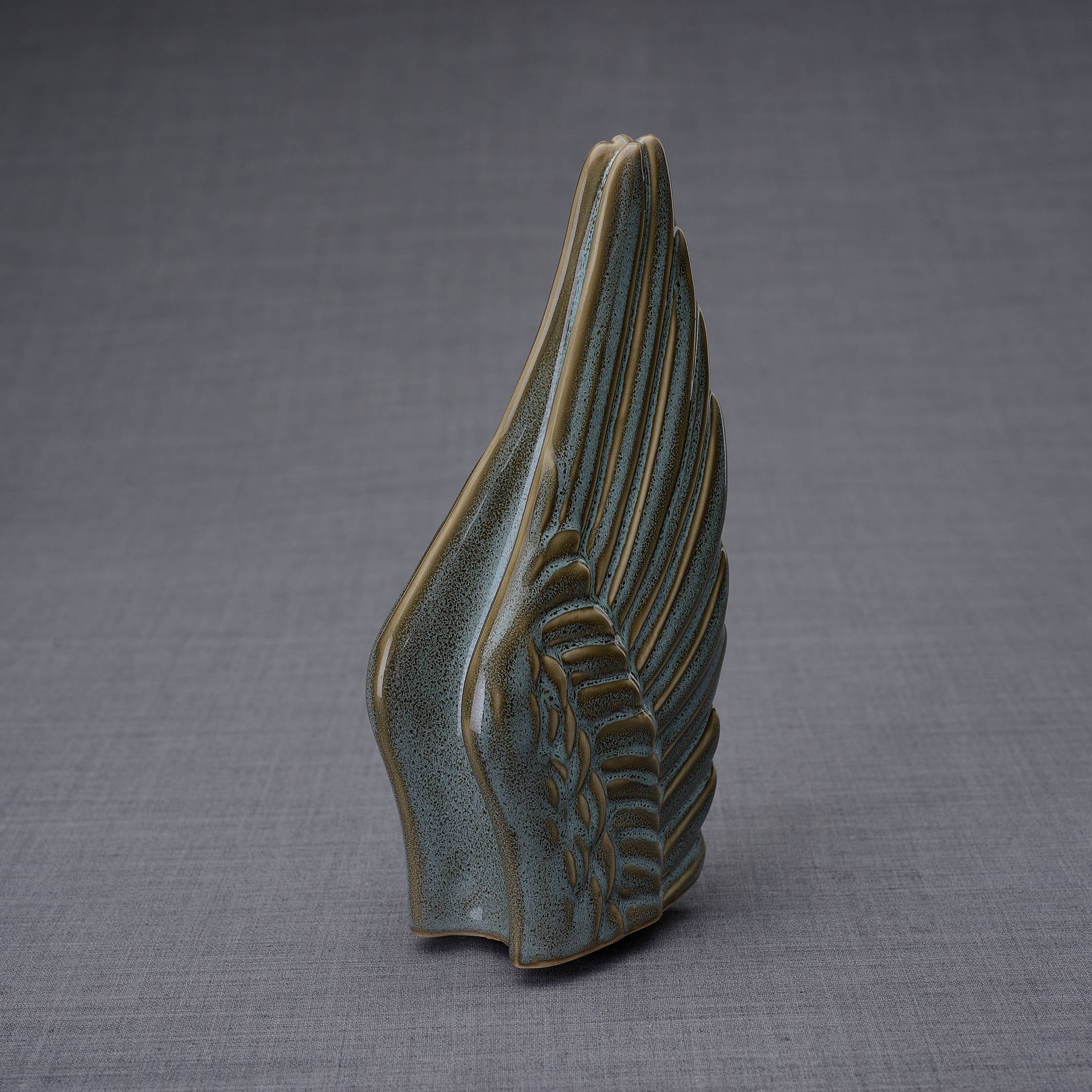Wings Handmade Cremation Keepsake Urn for Ashes, color Oily Green Melange-PulvisArtUrns-Pulvis Art Urns