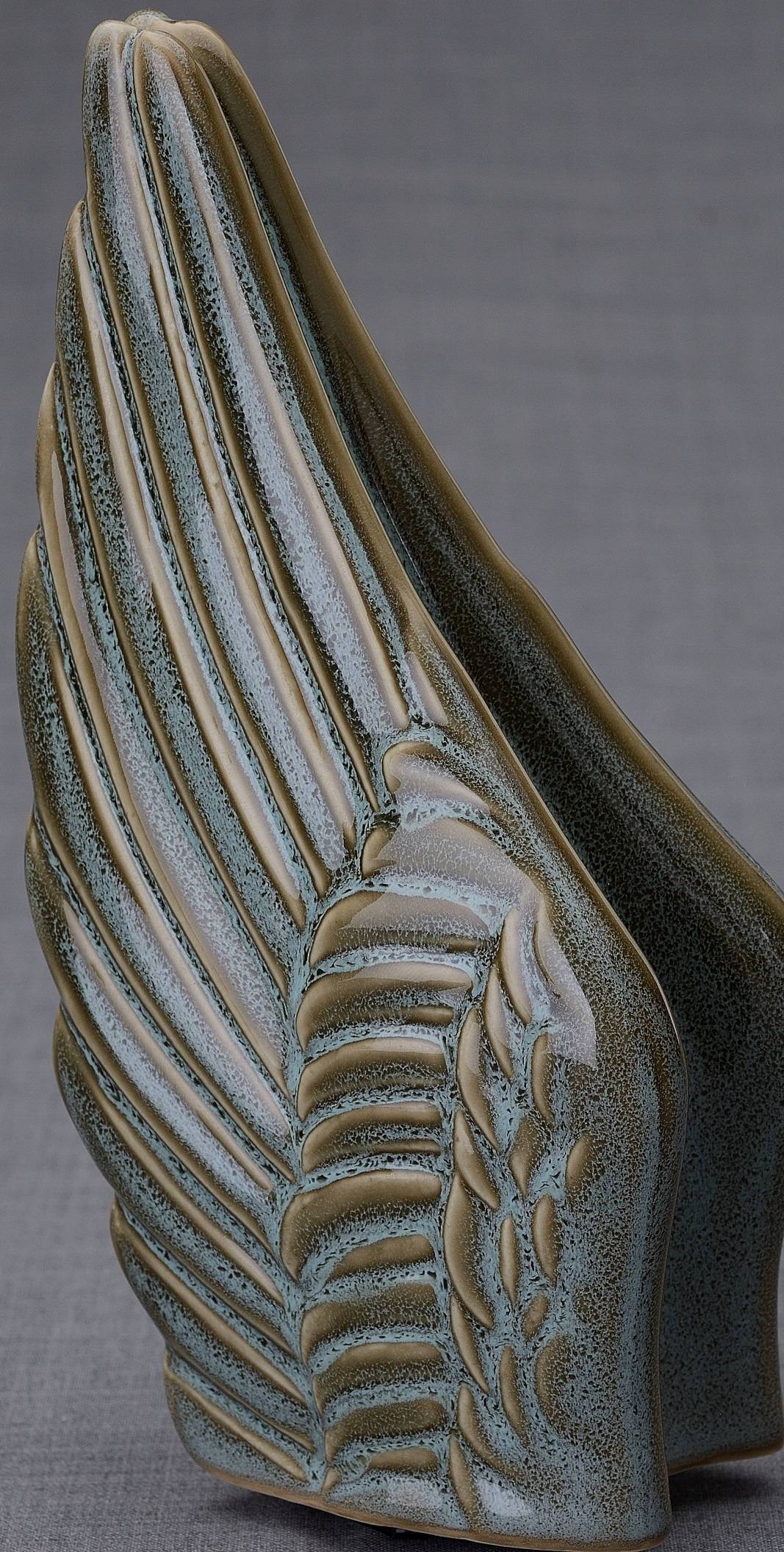 Wings Handmade Cremation Keepsake Urn for Ashes, color Oily Green Melange-PulvisArtUrns-Pulvis Art Urns