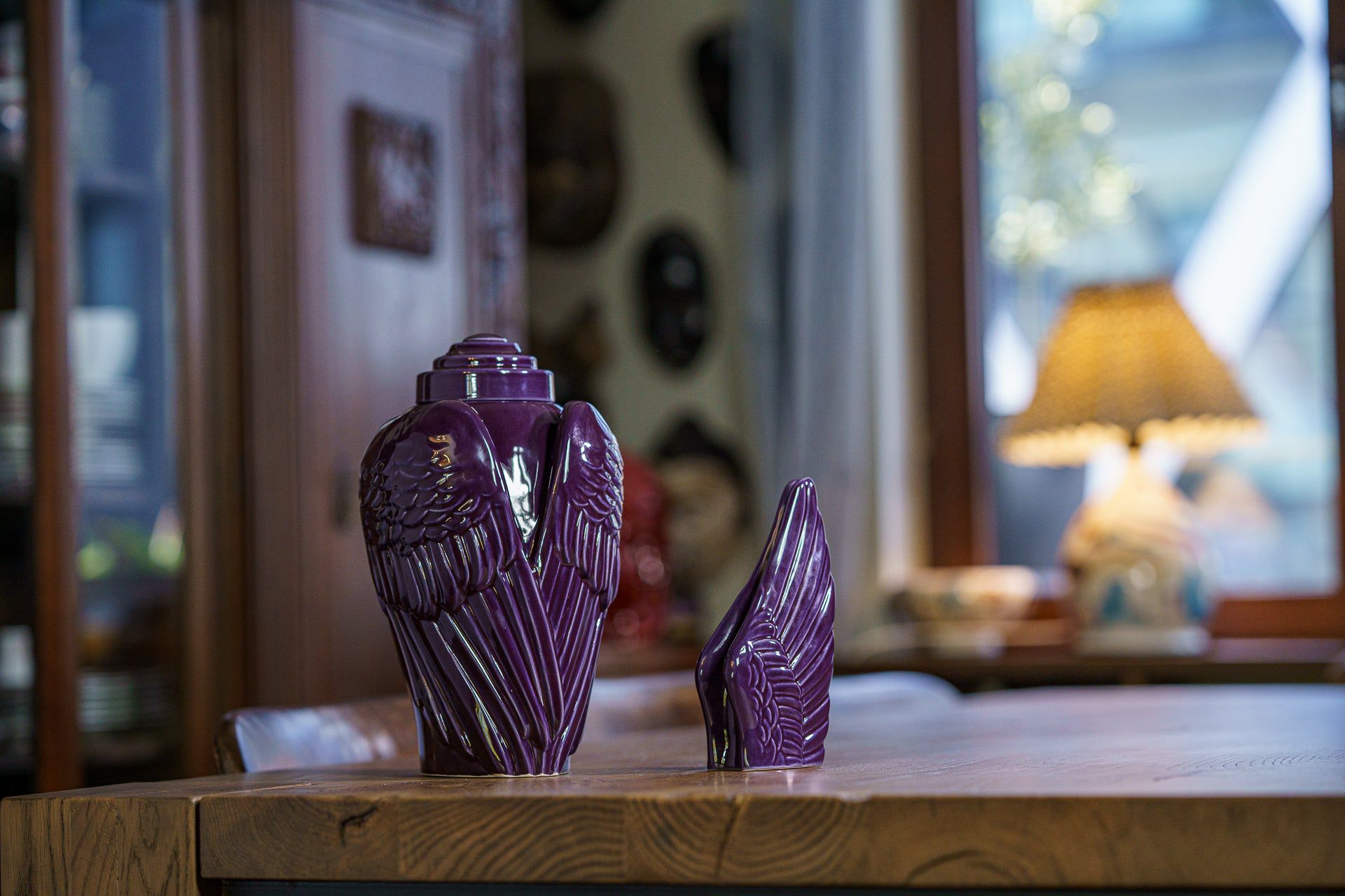 Pulvis Art Urns Keepsake Urn Handmade Cremation Keepsake Urn "Wings" - Small | Violet | Ceramic