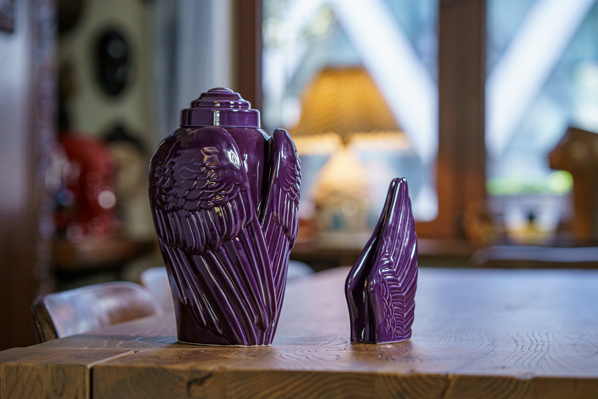 Pulvis Art Urns Keepsake Urn Handmade Cremation Keepsake Urn "Wings" - Small | Violet | Ceramic