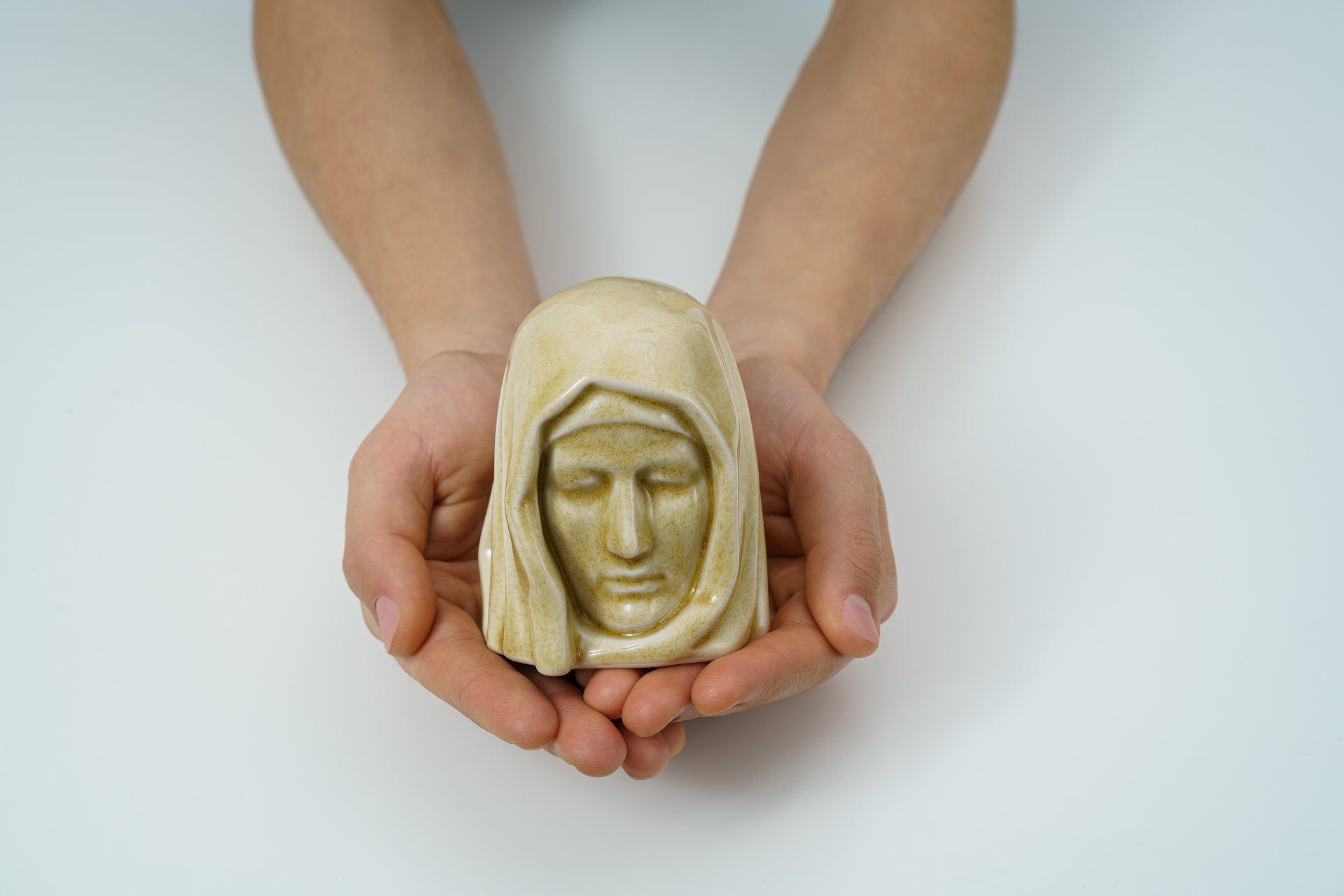 Pulvis Art Urns Keepsake Urn Handmade Mini Keepsake Urn "The Holy Mother" - Light Sand | Ceramic