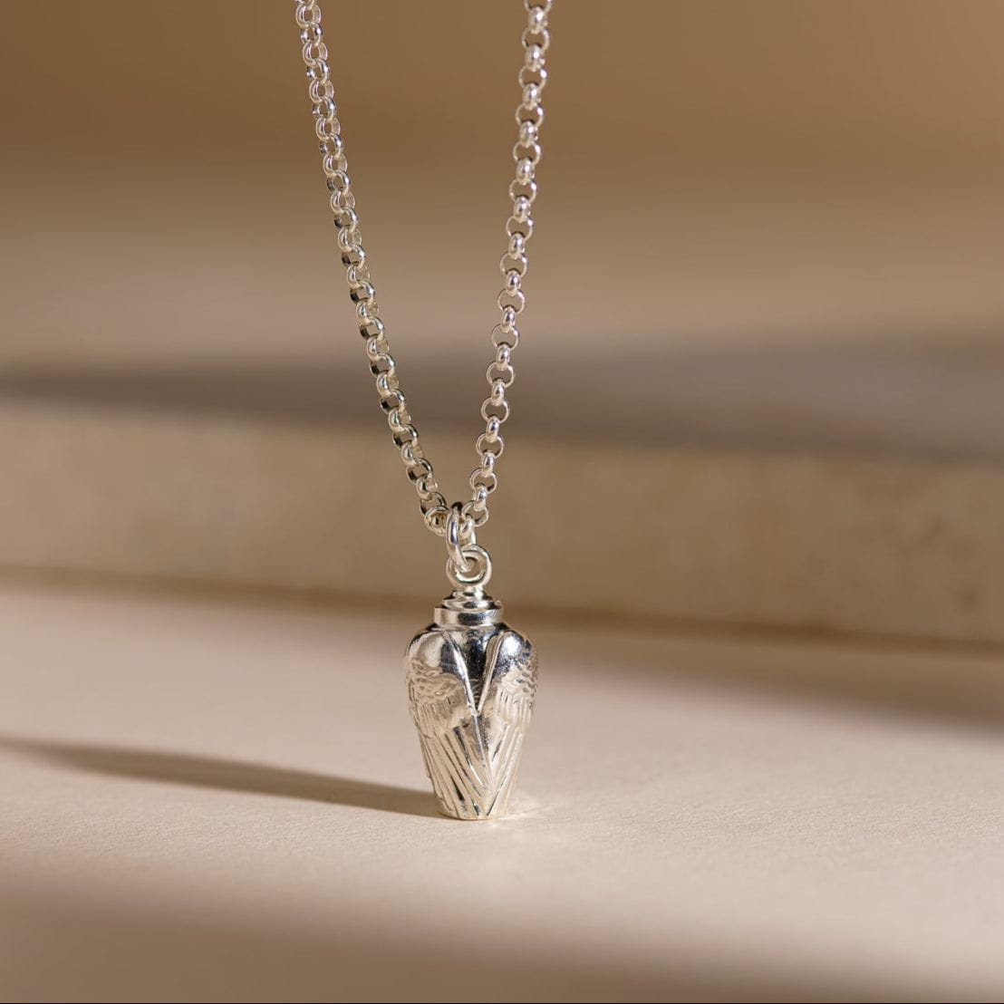Pulvis Art Urns Memorial Cremation Necklace – Wings | Silver | Handmade Cremation Jewelry