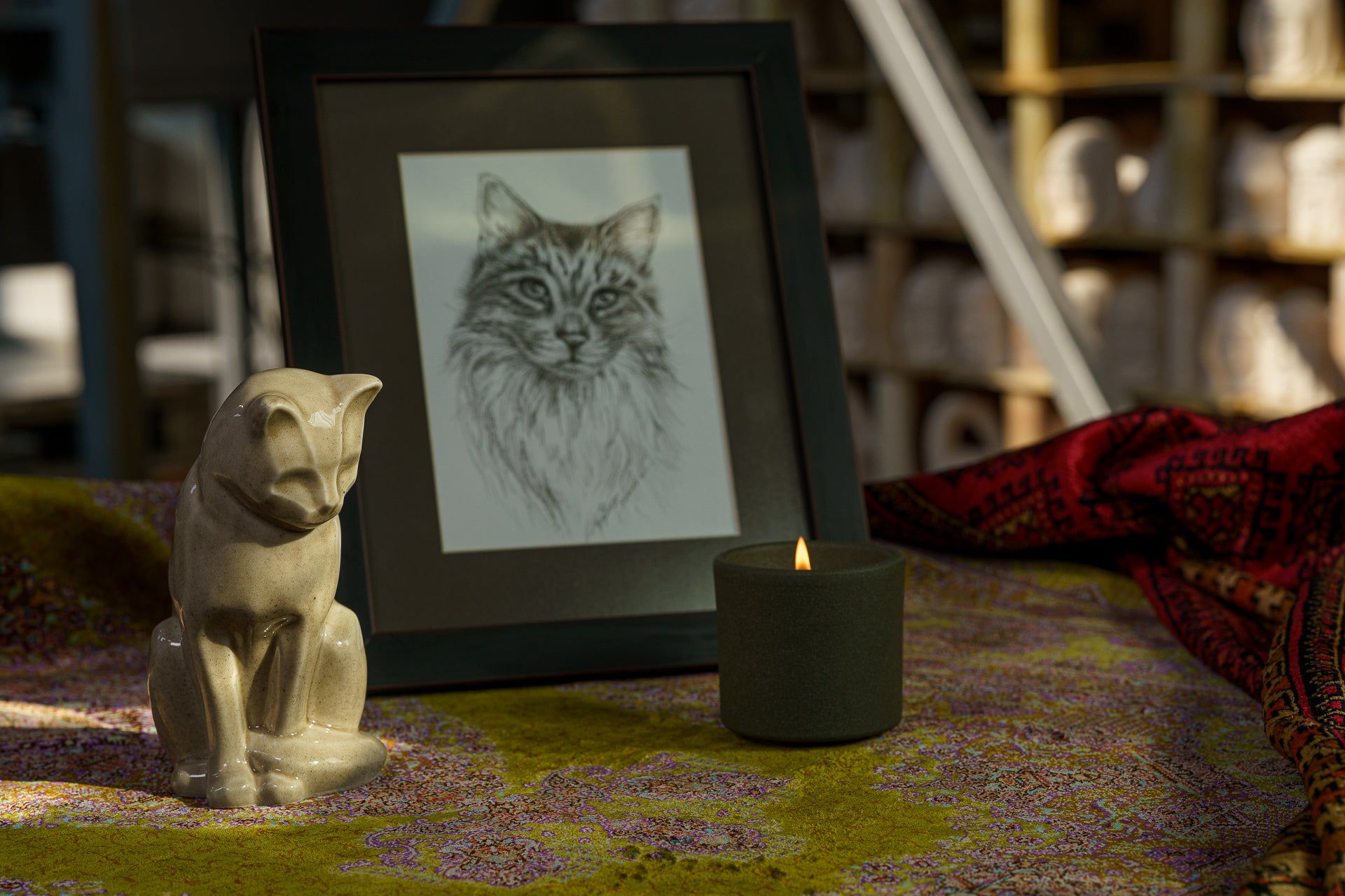 Pulvis Art Urns Mini Neko Bundle - 4 Pieces - Portrait | Urn | Nameplate Holder | Scented Candle