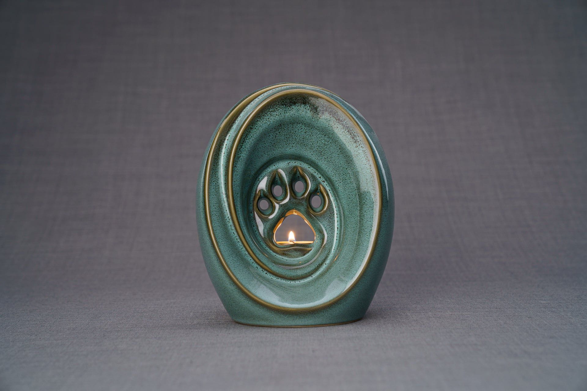 Pulvis Art Urns Oily Green Melange / Light "Paw" Pet Memorial Bundle - 4 pcs. | Handmade