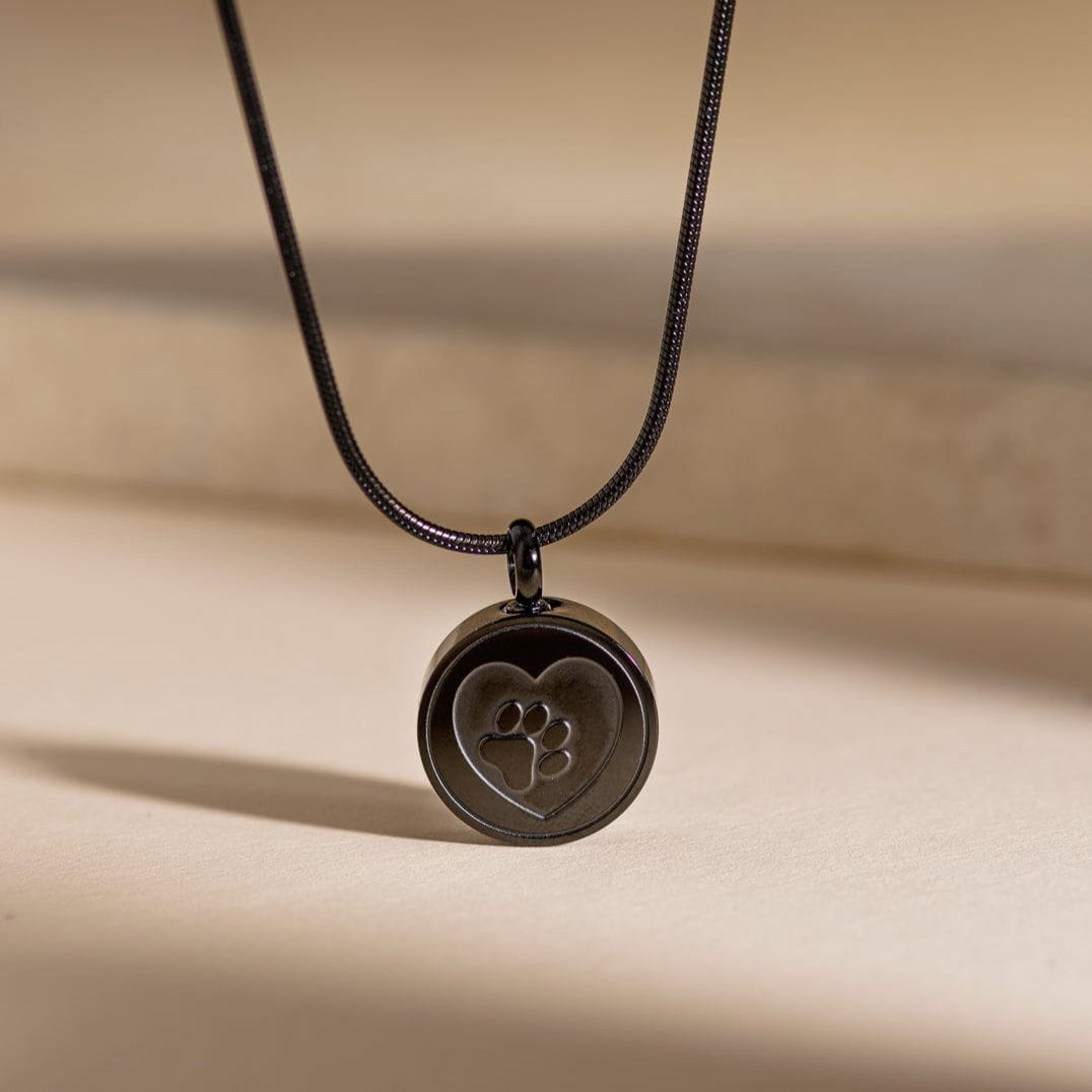 Pulvis Art Urns Pet Cremation Necklace – Paw | Stainless Steel | Memorial Jewelry | Black