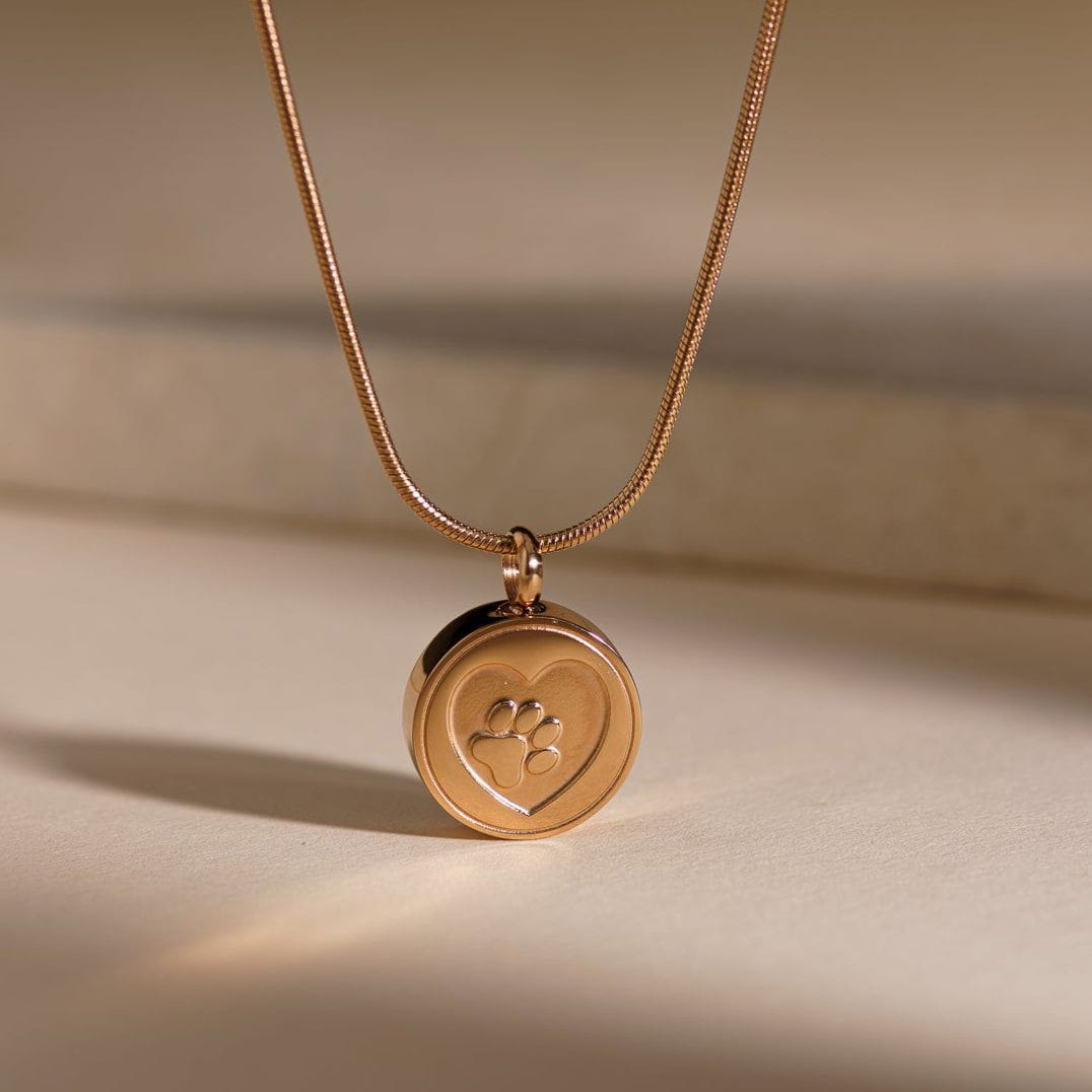 Pulvis Art Urns Pet Cremation Necklace – Paw | Stainless Steel | Memorial Jewelry | Brass Finish