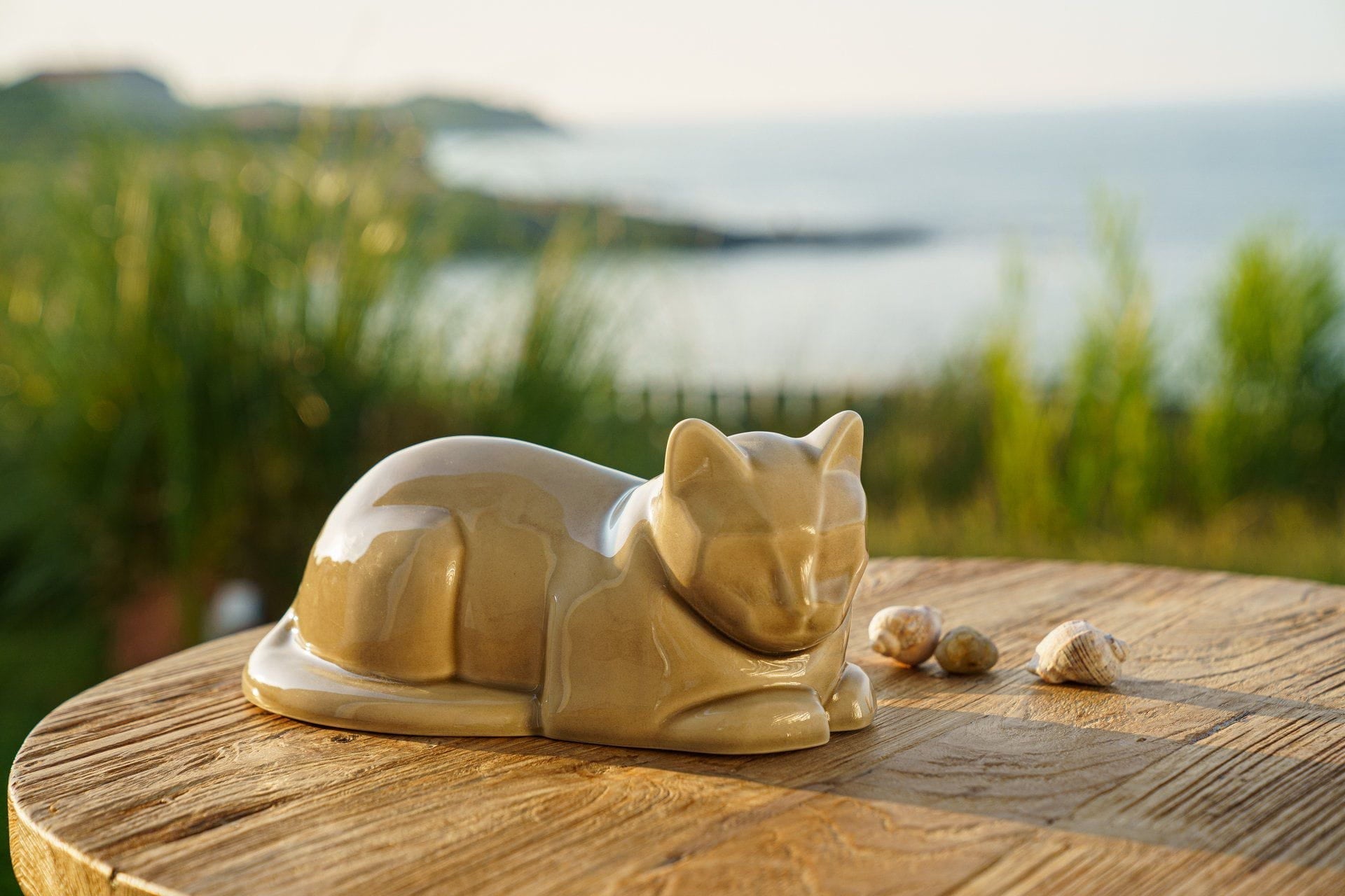 Cat Cremation Urn for Ashes - Beige Grey | Ceramic | Handmade