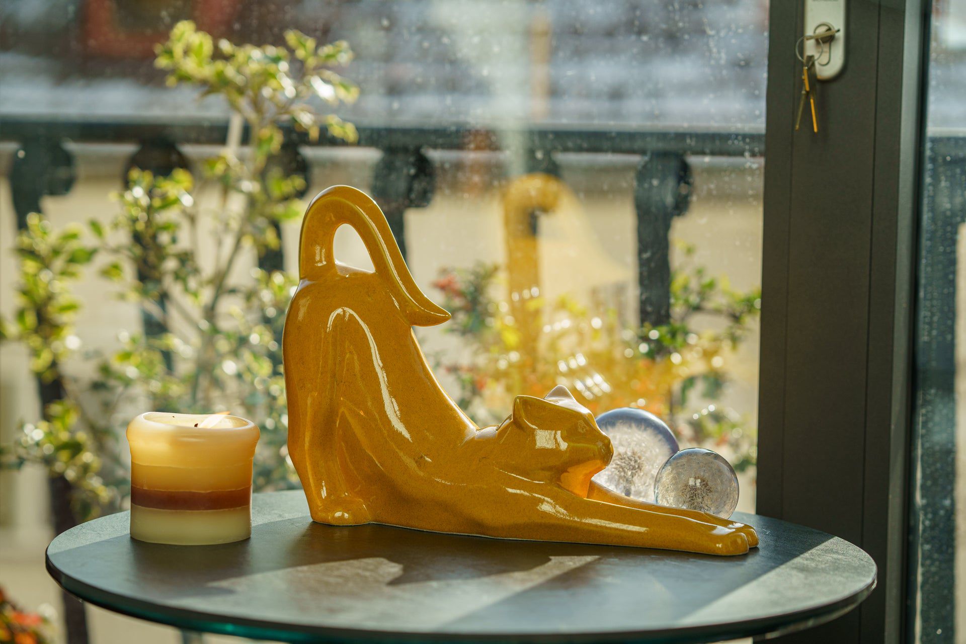 Cat Cremation Urn For Ashes "Grace" Amber Yellow | Ceramic