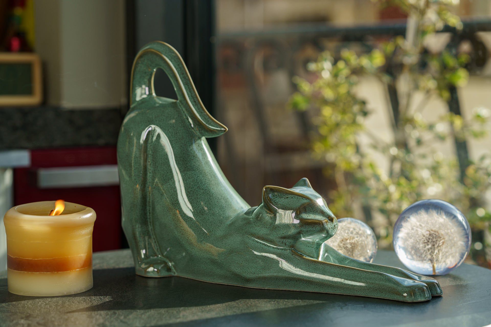 Pulvis Art Urns Pet Urn Cat Cremation Urn For Ashes "Grace" - Oily Green Melange | Ceramic