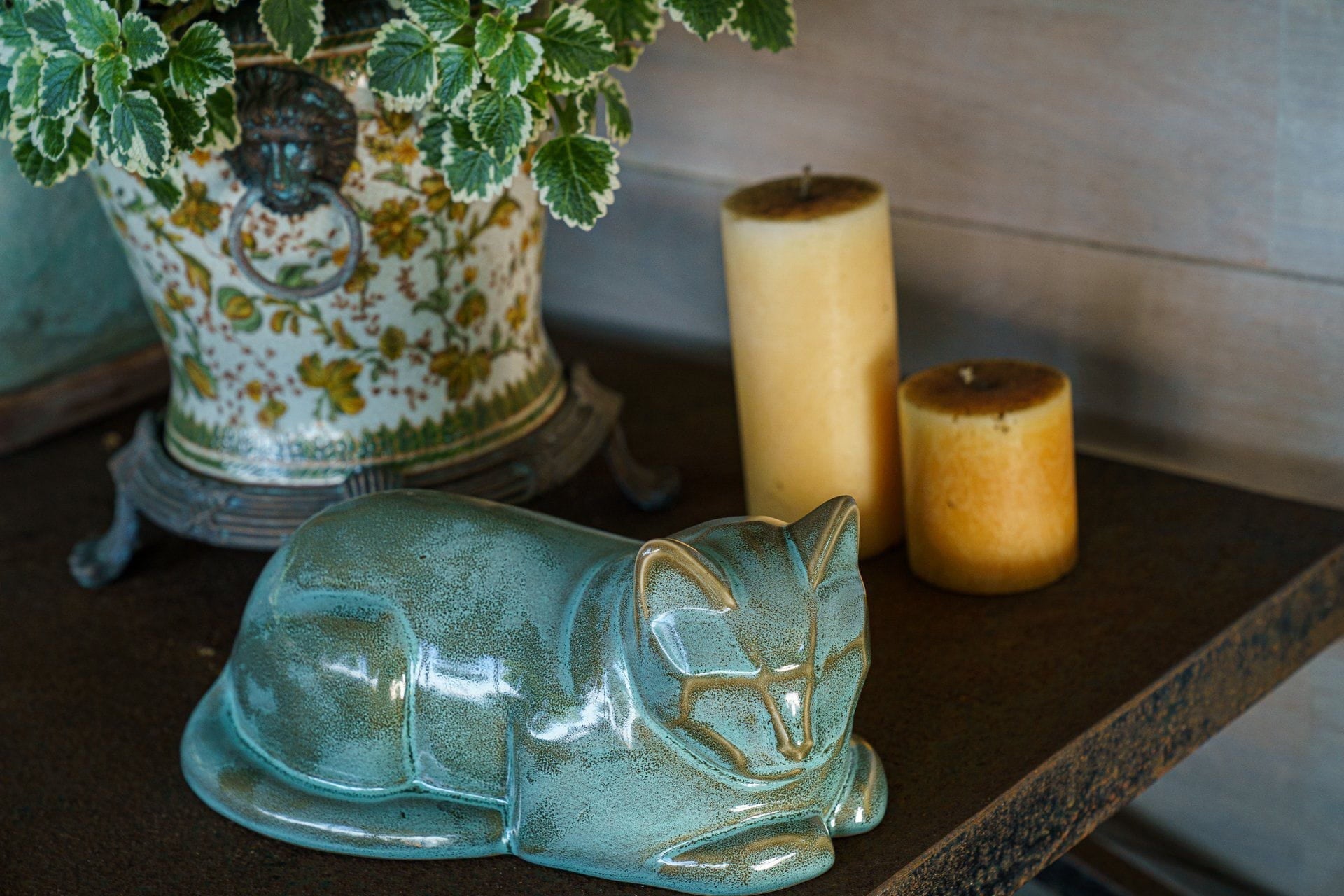 Cat Cremation Urn for Ashes - Oily Green Melange | Ceramic | Handmade