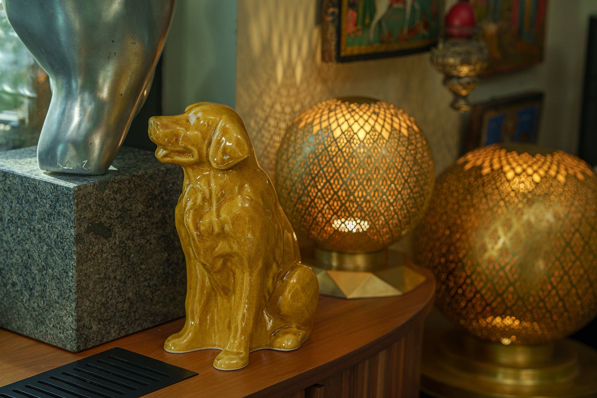 Pulvis Art Urns Pet Urn Golden Retriever Pet Urn - Yellow | Ceramic Urn
