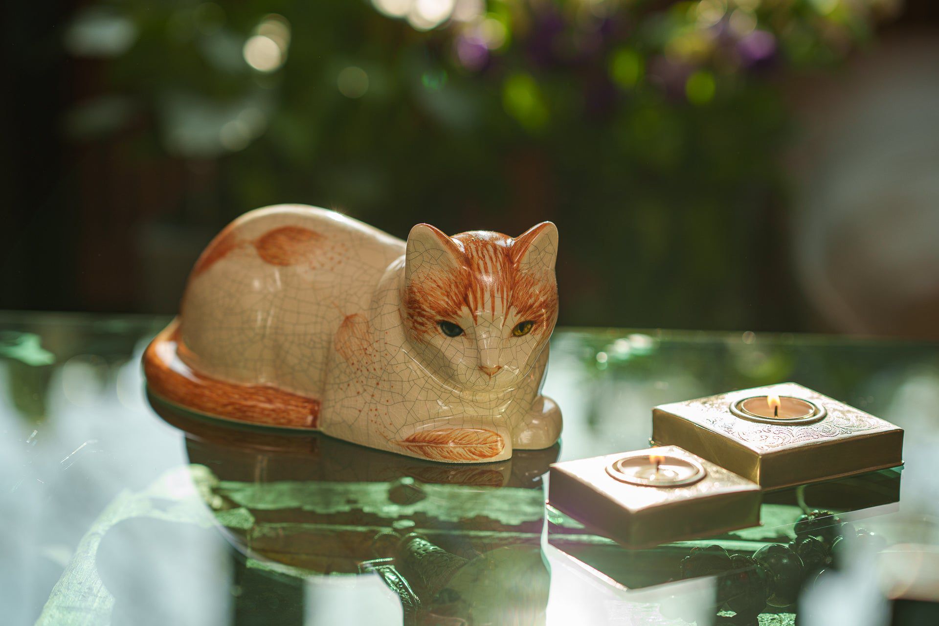 Pulvis Art Urns Pet Urn Hand Decorated Cat Urn for Ashes "Feathers" - Ceramic | Handmade