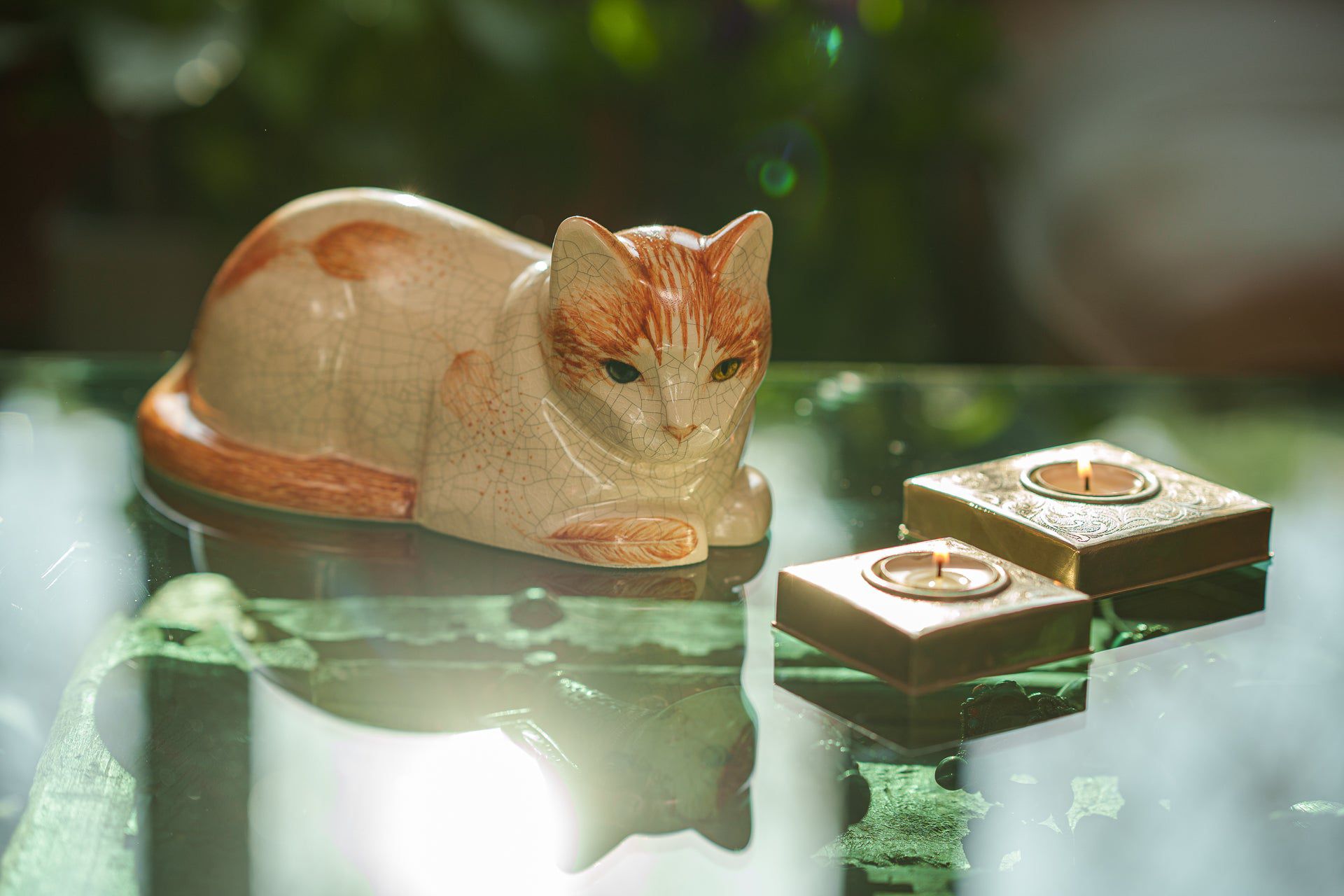 Pulvis Art Urns Pet Urn Hand Decorated Cat Urn for Ashes "Feathers" - Ceramic | Handmade
