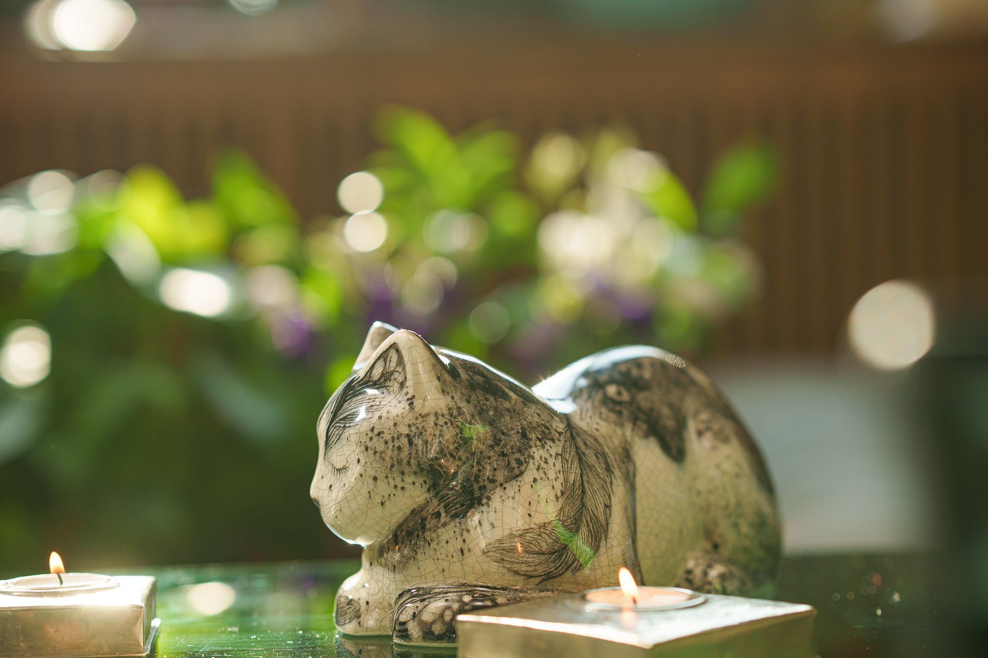 Pulvis Art Urns Pet Urn Hand Decorated Cat Urn for Ashes "Mystic" - Ceramic | Handmade