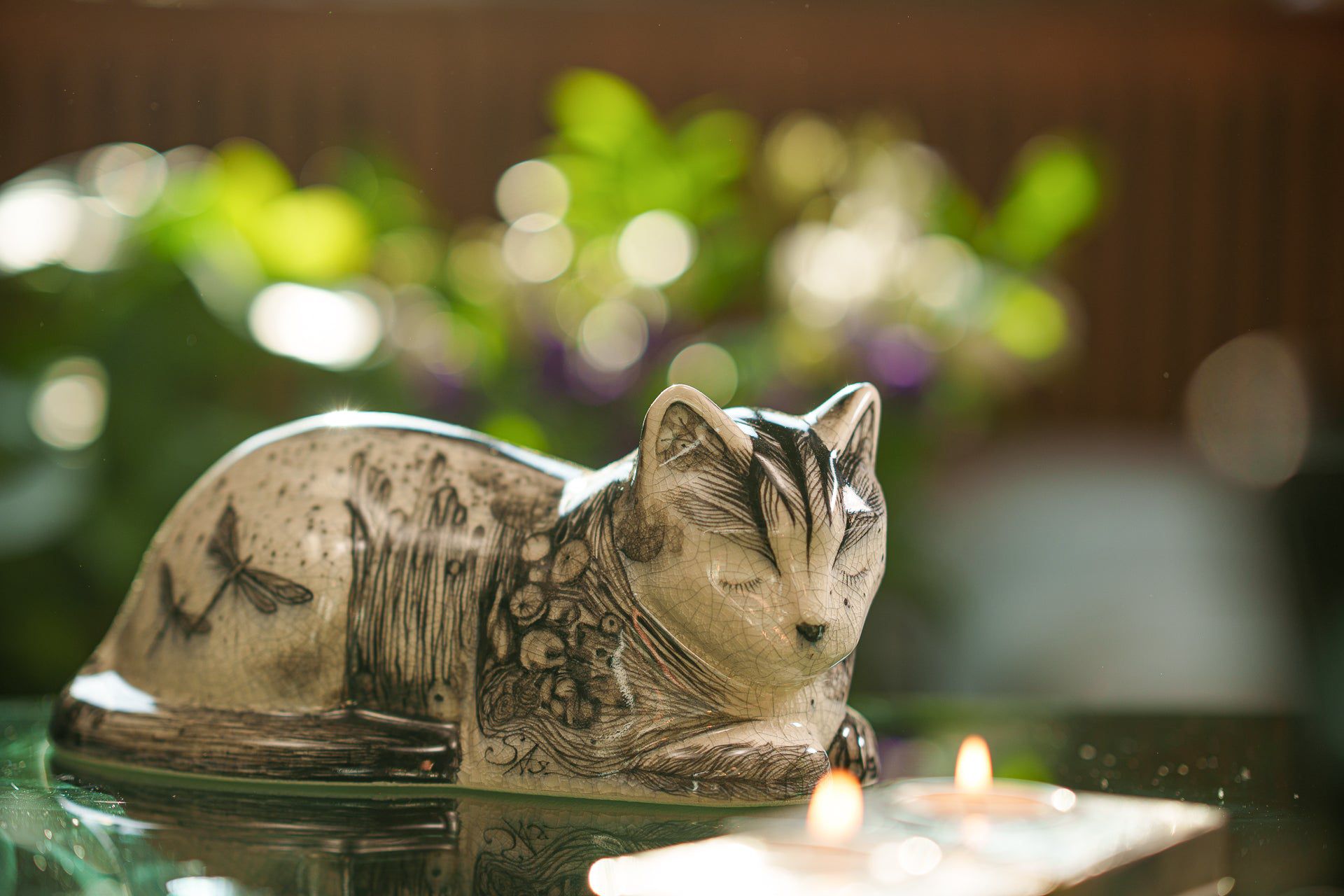 Pulvis Art Urns Pet Urn Hand Decorated Cat Urn for Ashes "Mystic" - Ceramic | Handmade