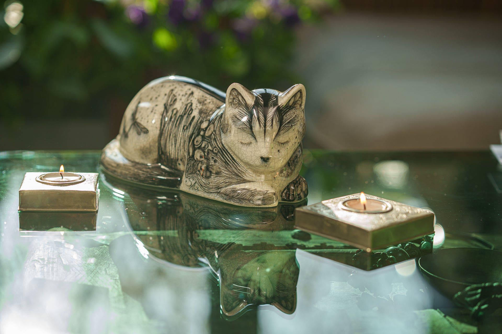 Pulvis Art Urns Pet Urn Hand Decorated Cat Urn for Ashes "Mystic" - Ceramic | Handmade