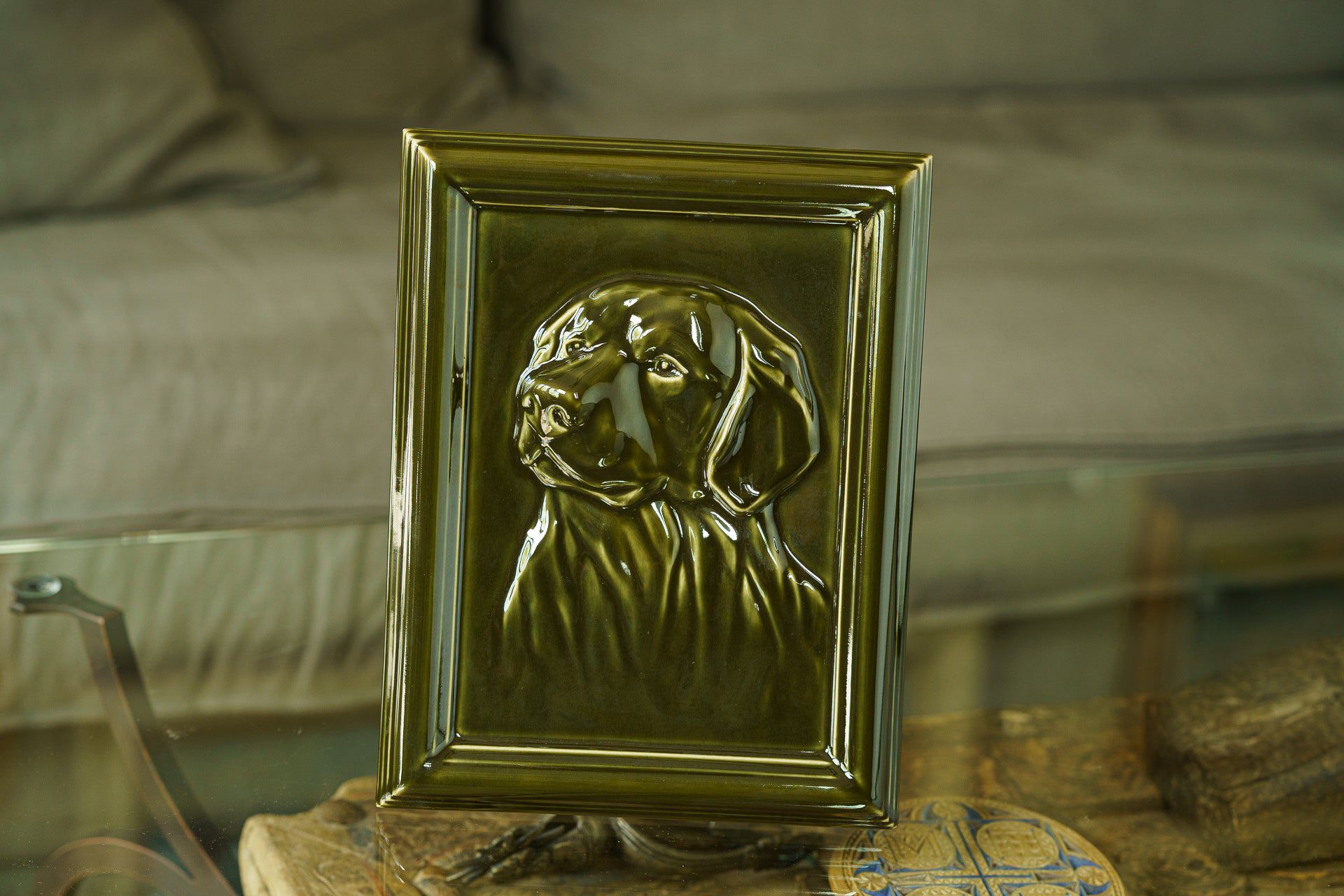 Pulvis Art Urns Pet Urn Labrador Pet Urn for Ashes - Oily Green | Ceramic | Handmade