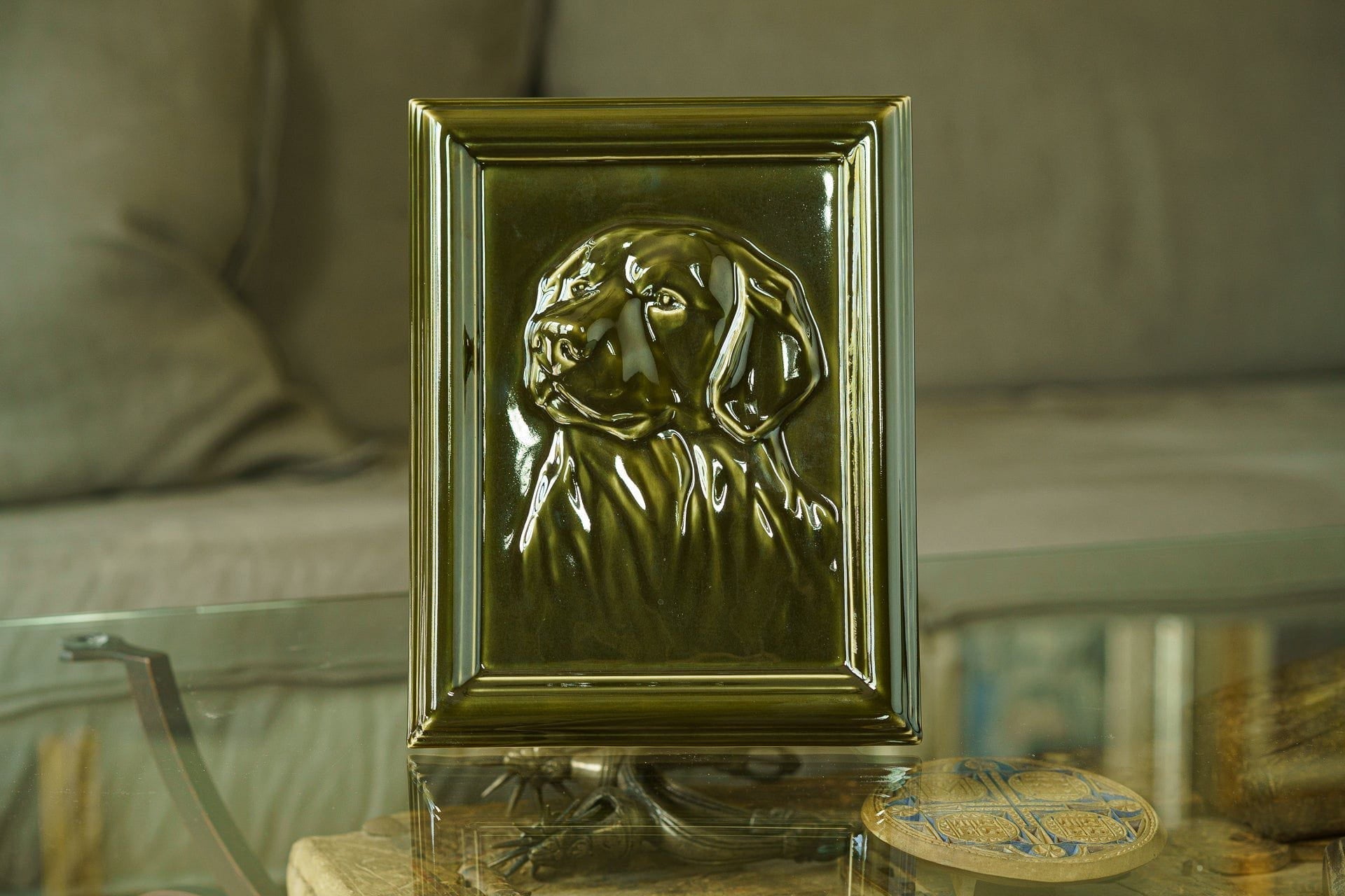 Pulvis Art Urns Pet Urn Labrador Pet Urn for Ashes - Oily Green | Ceramic | Handmade