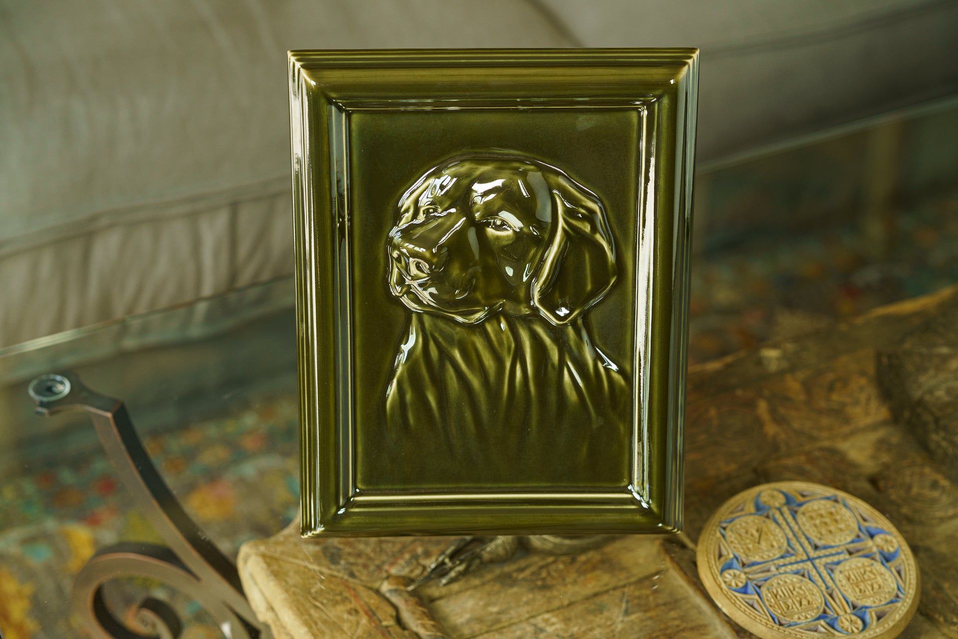 Pulvis Art Urns Pet Urn Labrador Pet Urn for Ashes - Oily Green | Ceramic | Handmade