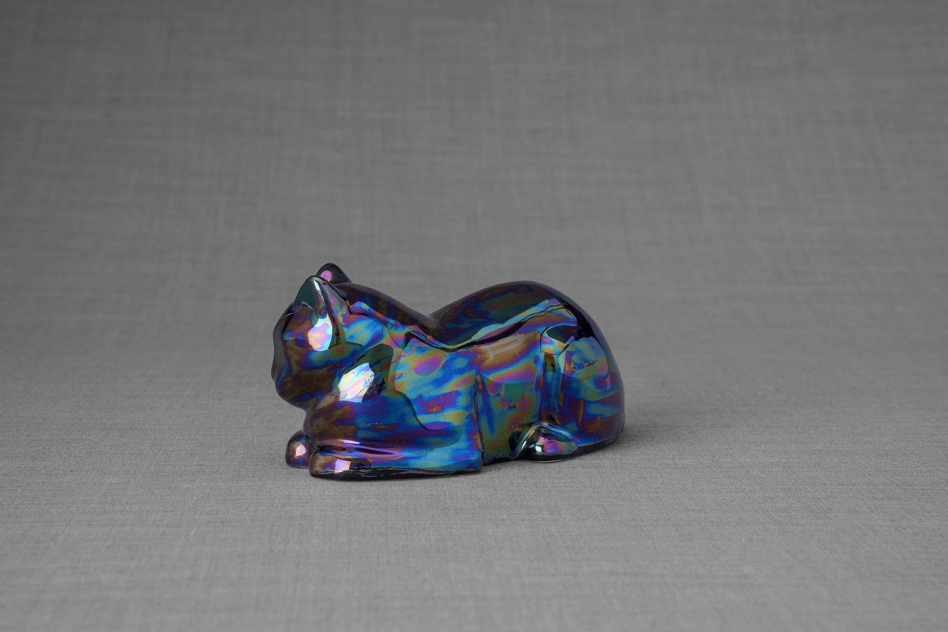 Pulvis Art Urns Pet Urn Mini Laying Cat Cremation Urn - Rainbow Black| Ceramic