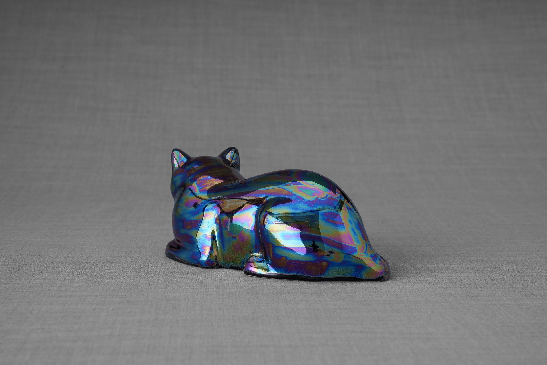 Pulvis Art Urns Pet Urn Mini Laying Cat Cremation Urn - Rainbow Black| Ceramic