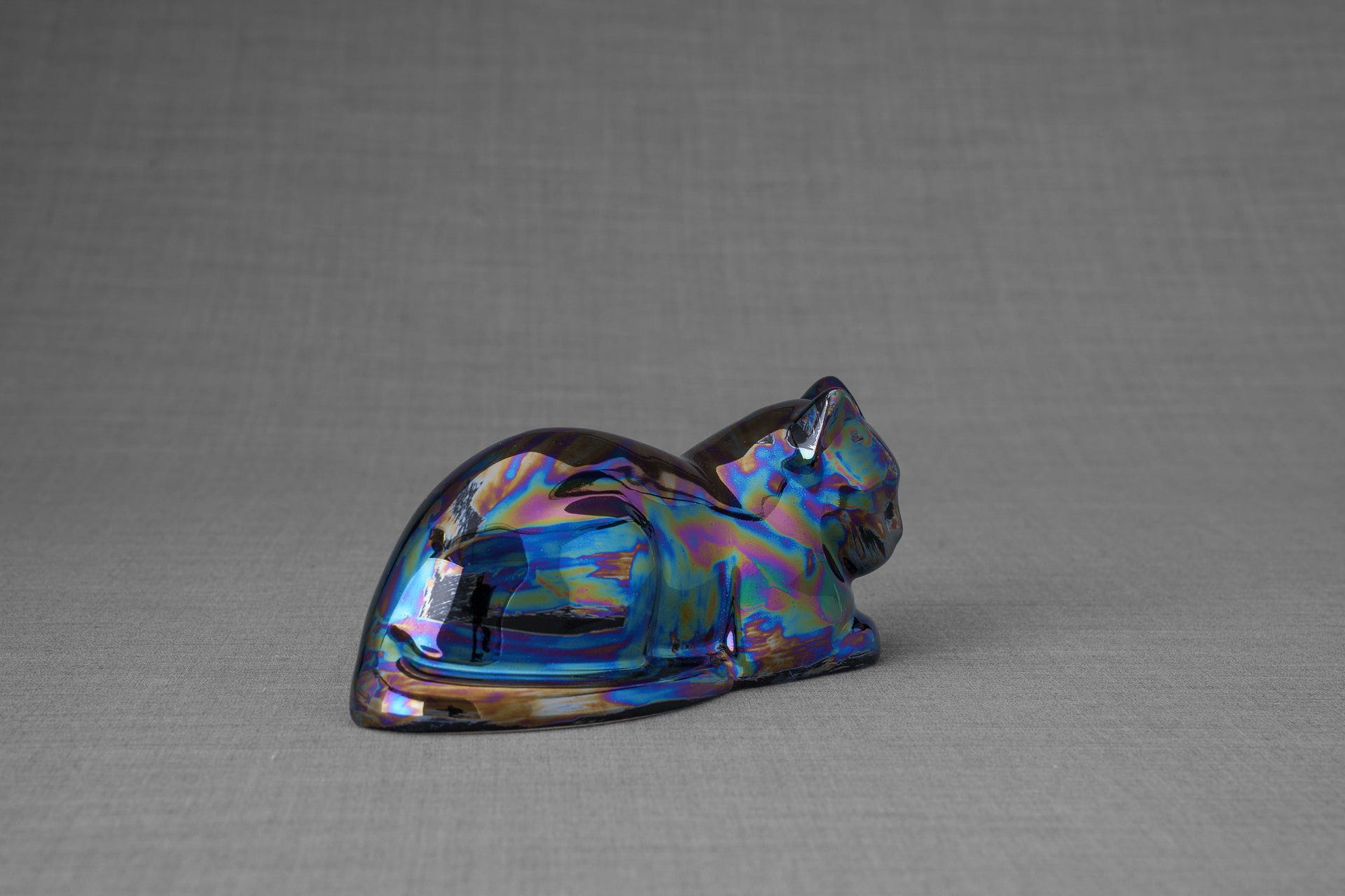 Pulvis Art Urns Pet Urn Mini Laying Cat Cremation Urn - Rainbow Black| Ceramic