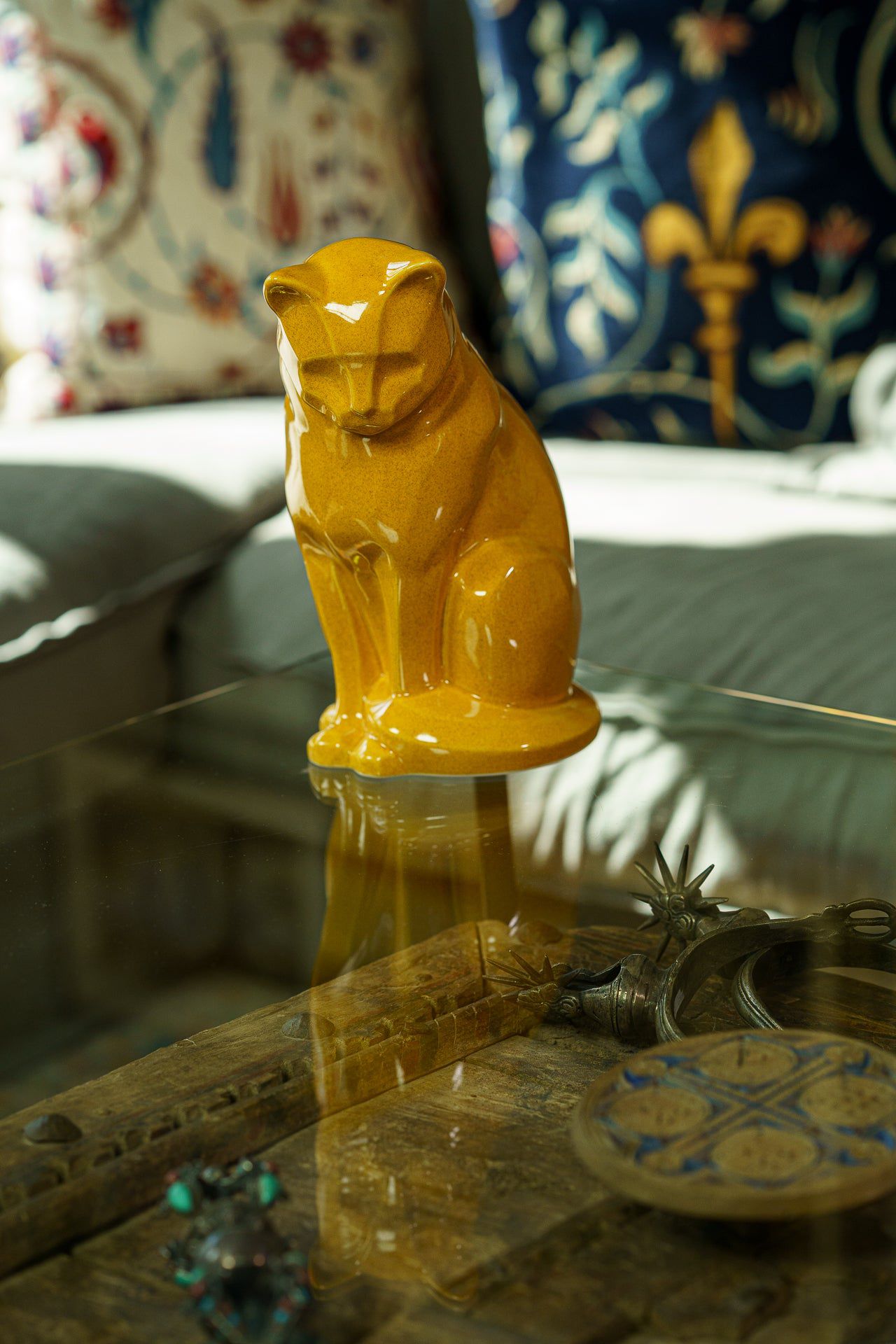 Pulvis Art Urns Pet Urn Neko Pet Urn for Ashes - Amber Yellow | Ceramic | Handmade