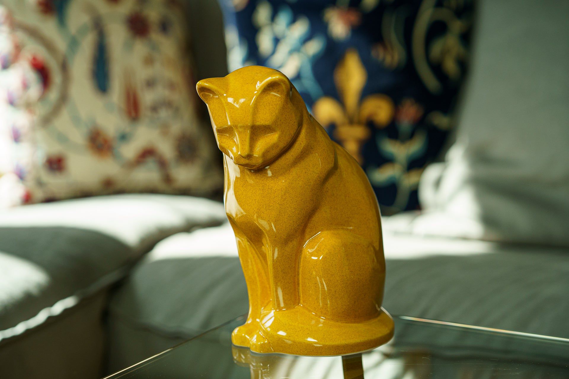 Pulvis Art Urns Pet Urn Neko Pet Urn for Ashes - Amber Yellow | Ceramic | Handmade