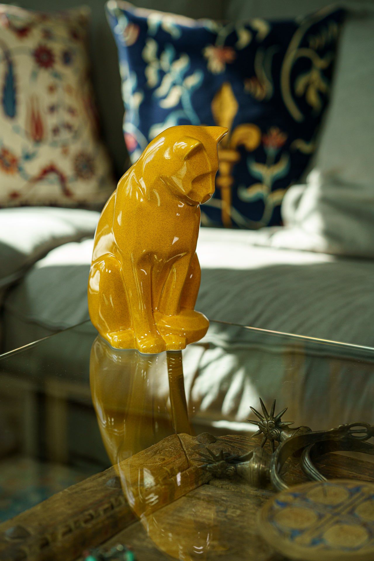 Pulvis Art Urns Pet Urn Neko Pet Urn for Ashes - Amber Yellow | Ceramic | Handmade