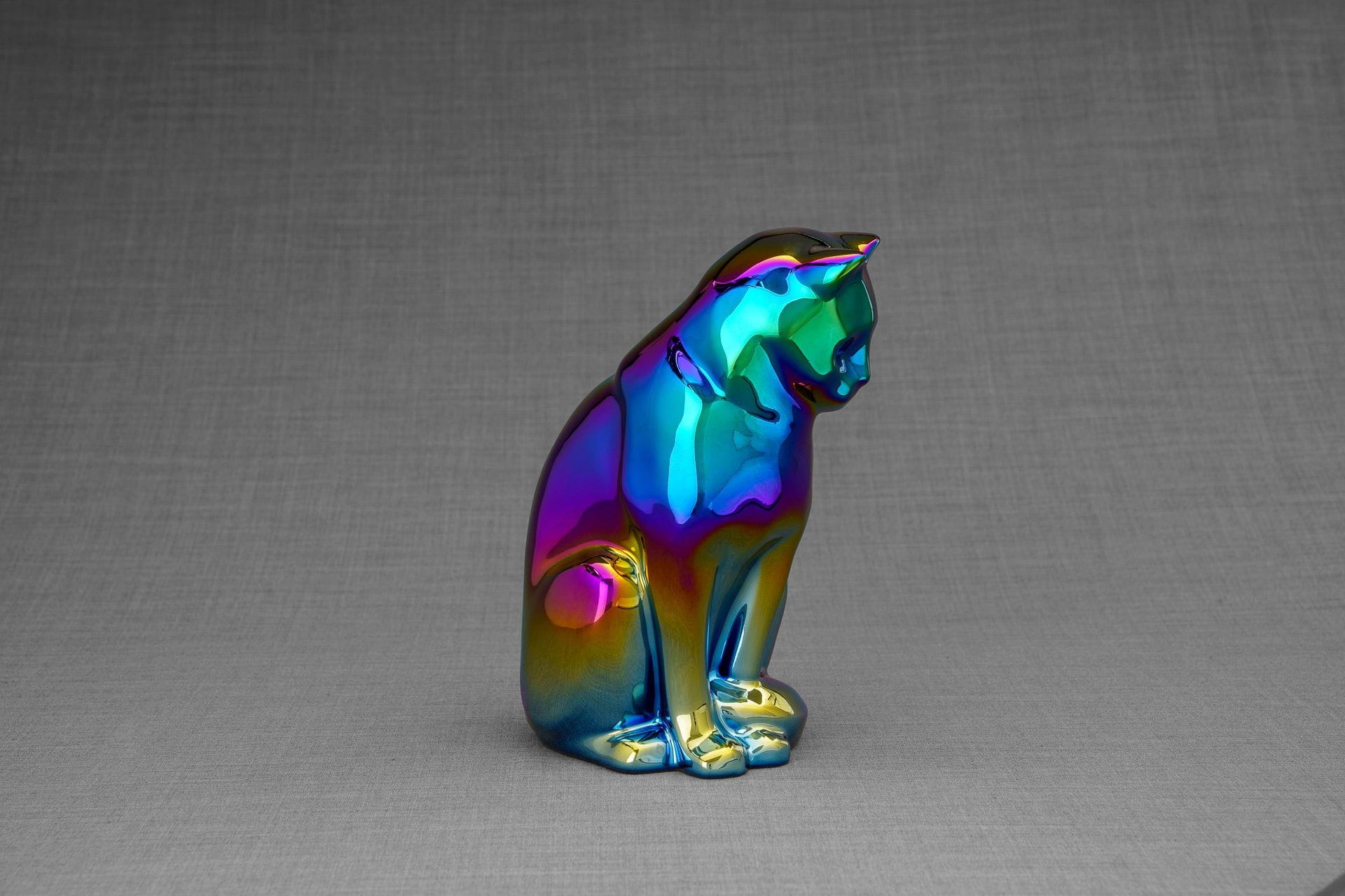 Pulvis Art Urns Pet Urn Neko Pet Urn for Ashes - Rainbow Chrome | Ceramic | Handmade