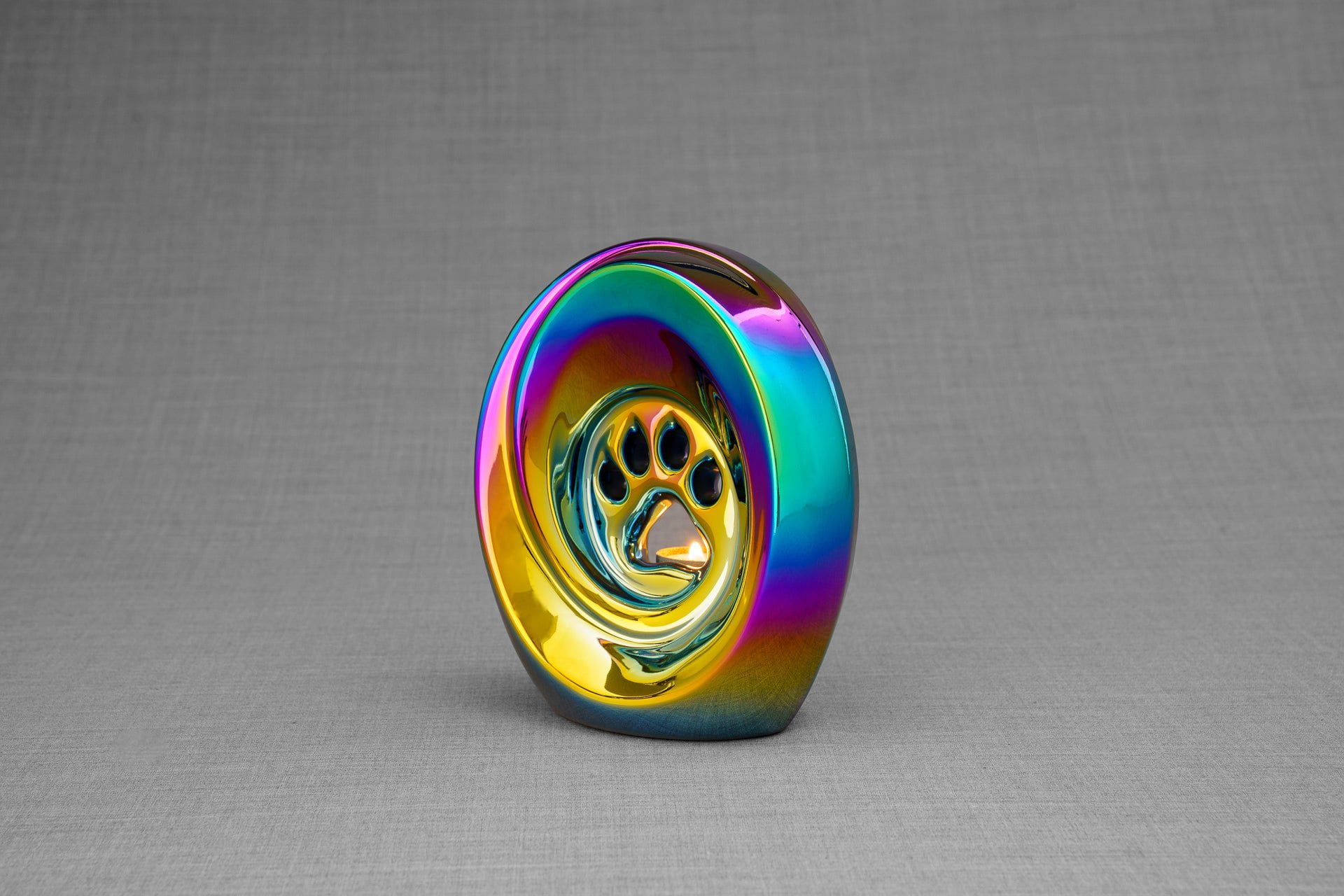 Pulvis Art Urns Pet Urn Paw Pet Urn for Ashes - Rainbow Chrome | Ceramic | Handmade