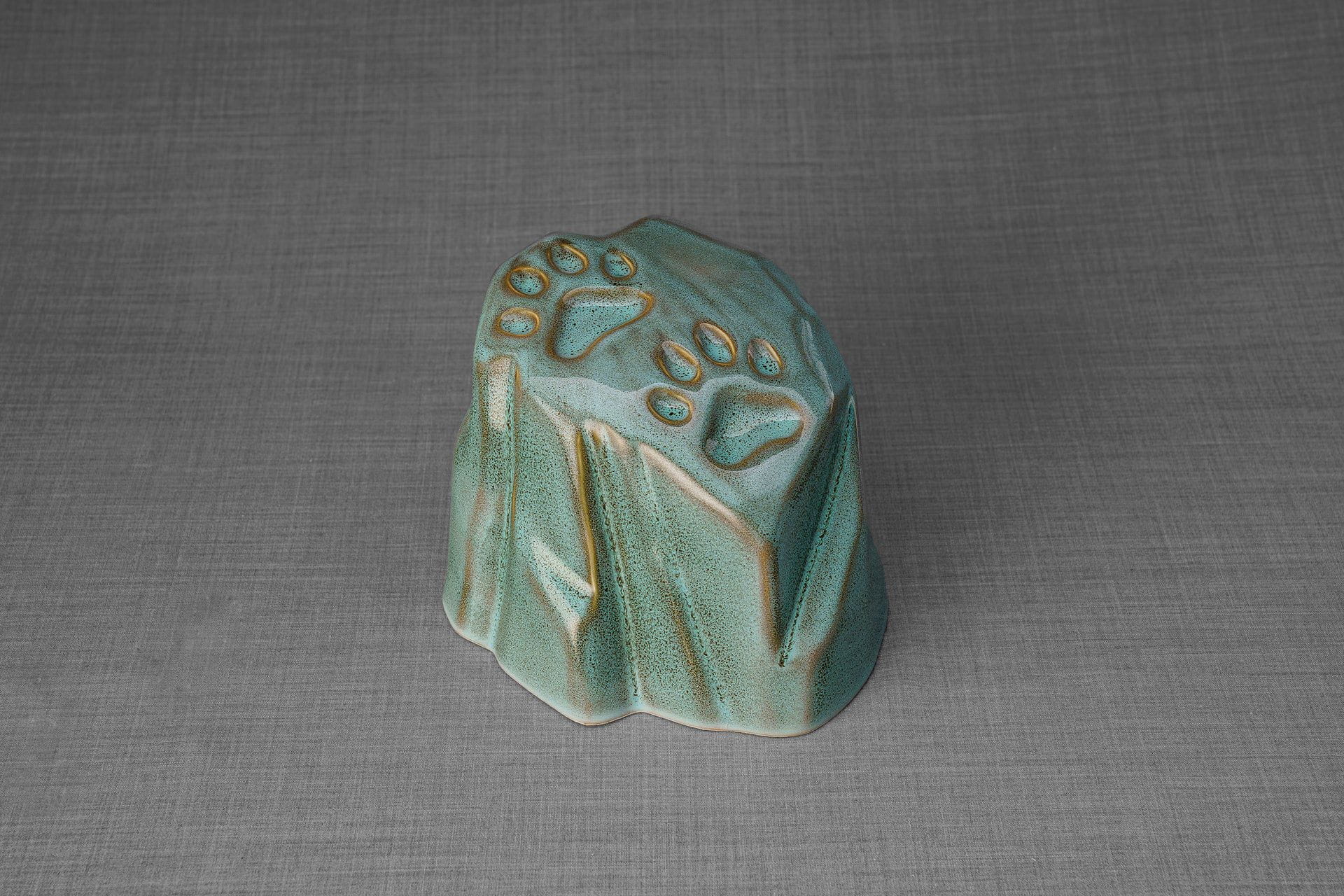 Pulvis Art Urns Pet Urn Paw Print Urn For Pet Ashes - Oily Green Melange | Ceramic