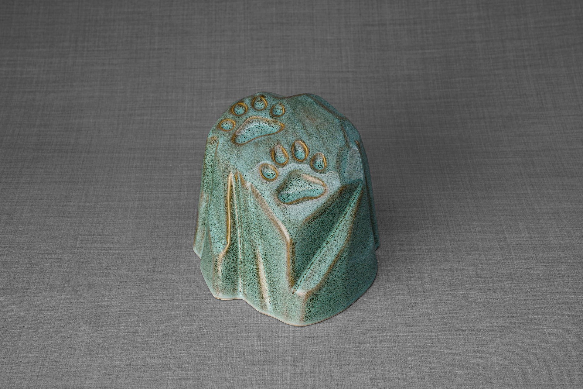 Pulvis Art Urns Pet Urn Paw Print Urn For Pet Ashes - Oily Green Melange | Ceramic