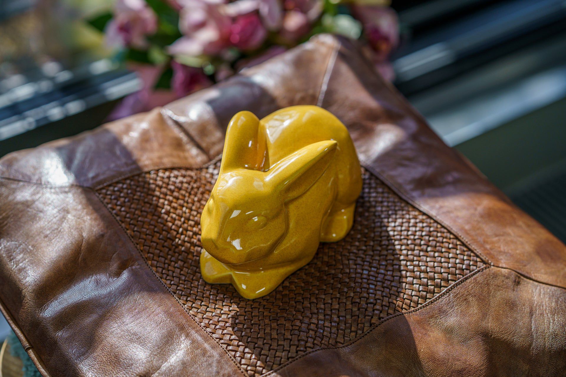 Pulvis Art Urns Pet Urn Rabbit Urn For Ashes - Amber Yellow | Ceramic Bunny Urn