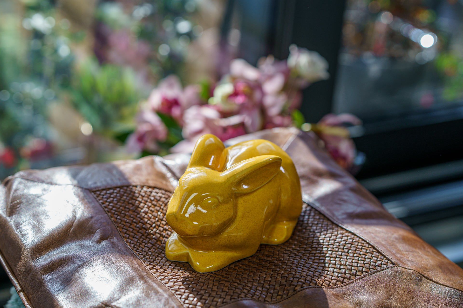 Pulvis Art Urns Pet Urn Rabbit Urn For Ashes - Amber Yellow | Ceramic Bunny Urn