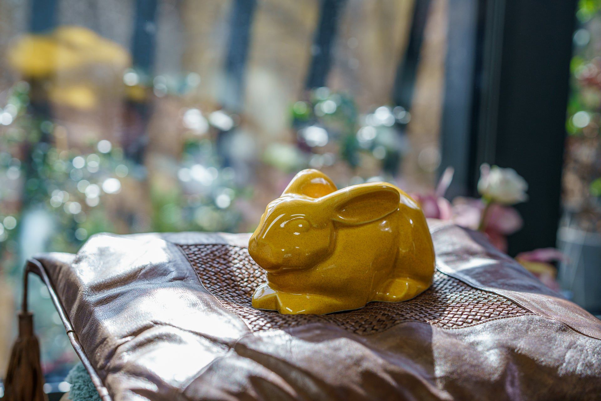 Pulvis Art Urns Pet Urn Rabbit Urn For Ashes - Amber Yellow | Ceramic Bunny Urn