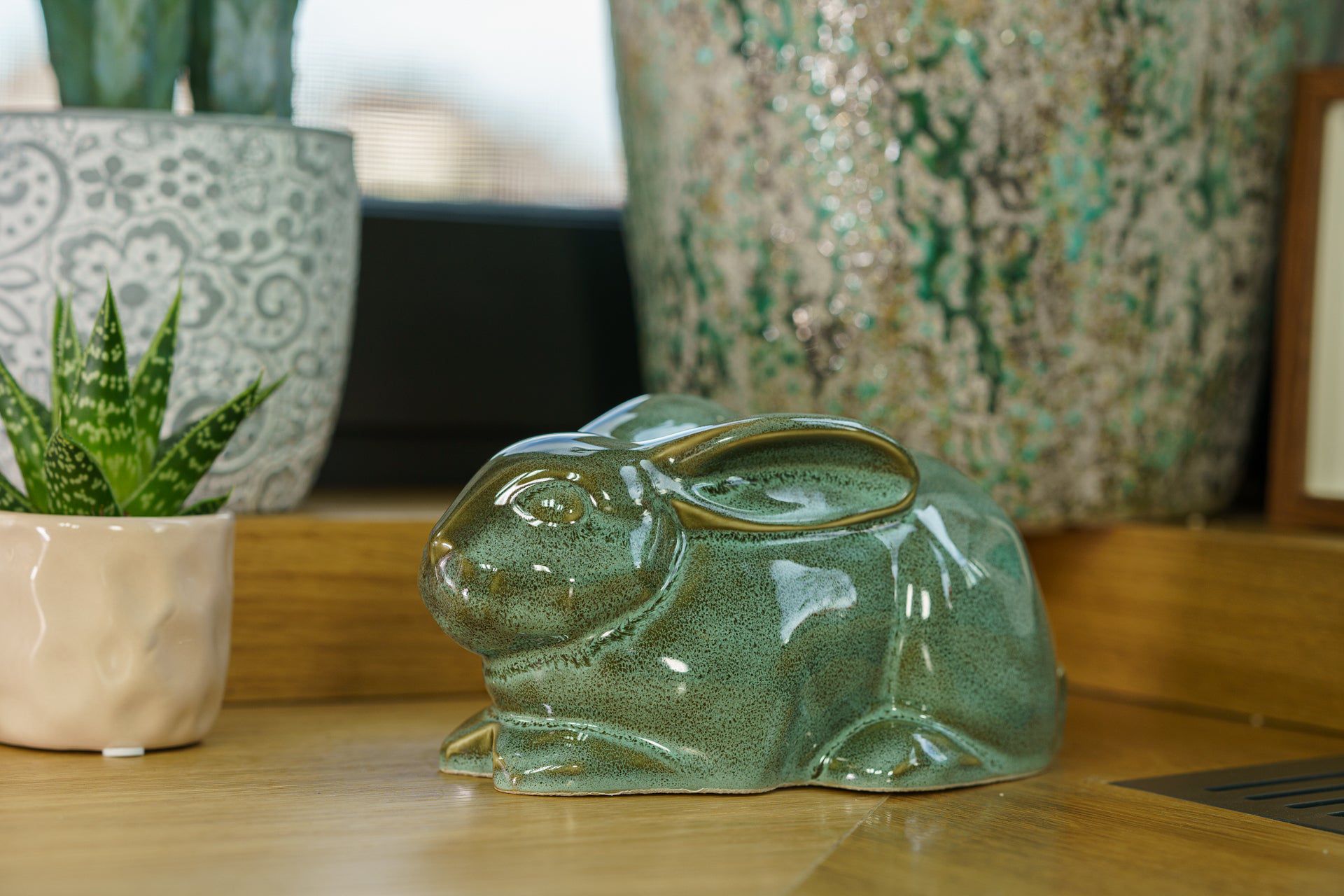 Pulvis Art Urns Pet Urn Rabbit Urn For Ashes - Oily Green Melange | Ceramic Bunny Urn