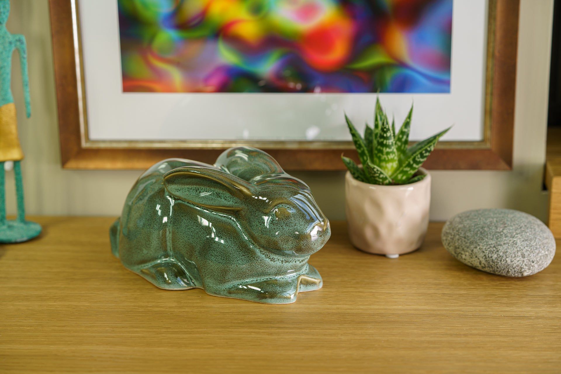 Pulvis Art Urns Pet Urn Rabbit Urn For Ashes - Oily Green Melange | Ceramic Bunny Urn