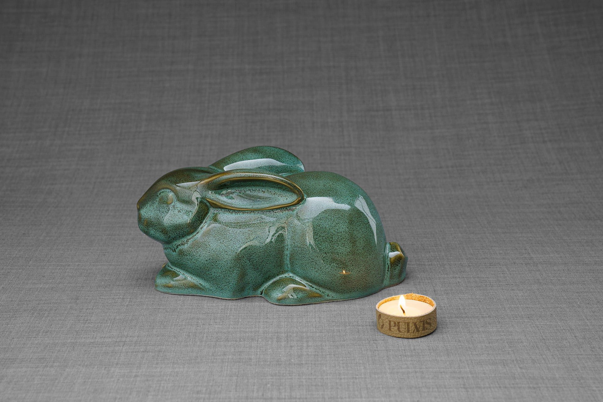Pulvis Art Urns Pet Urn Rabbit Urn For Ashes - Oily Green Melange | Ceramic Bunny Urn